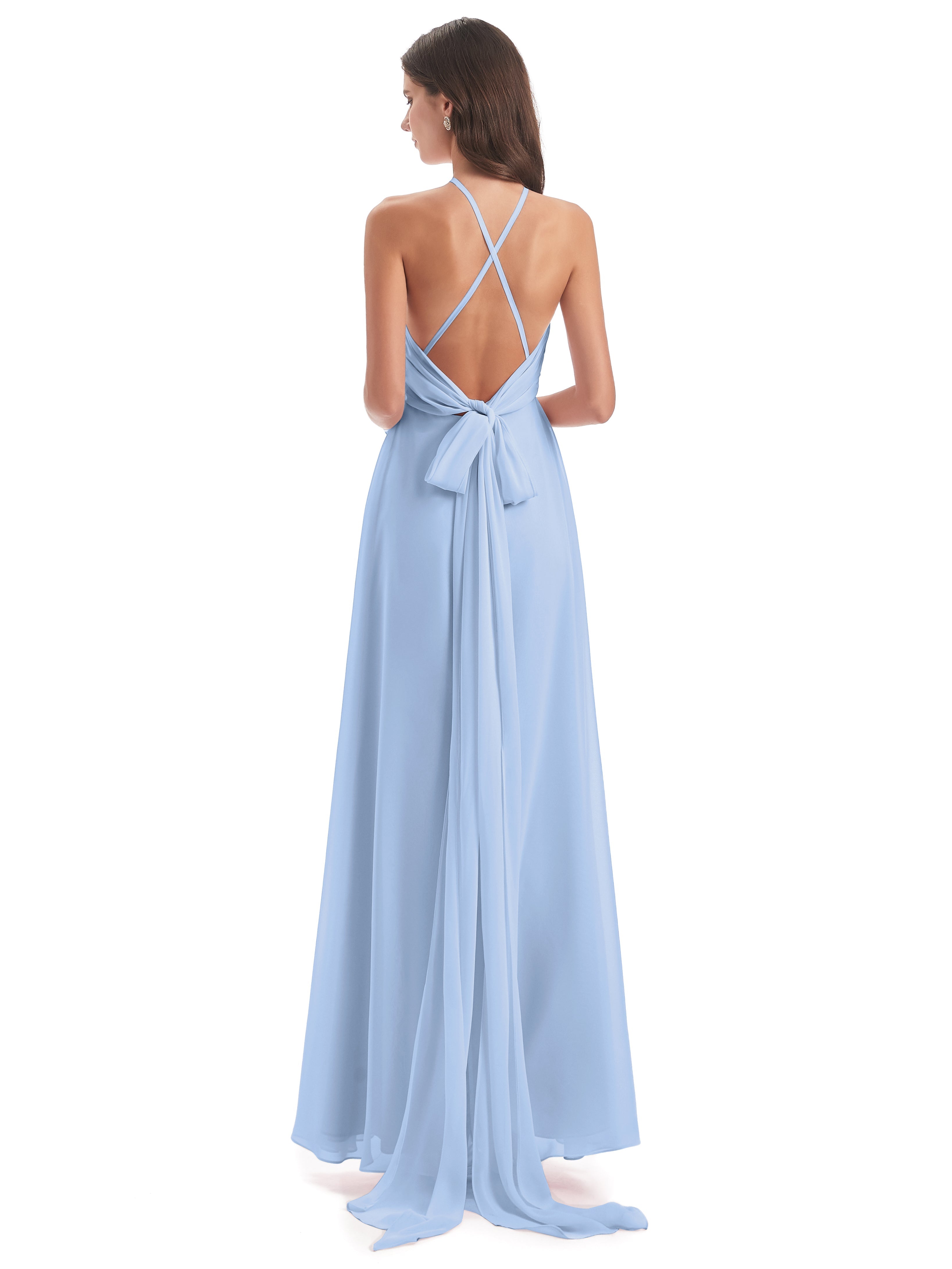Demoiselle D Honneur Bleu Ciel Dos Nu Licou Fendue Robes Demoiselle D'Honneur