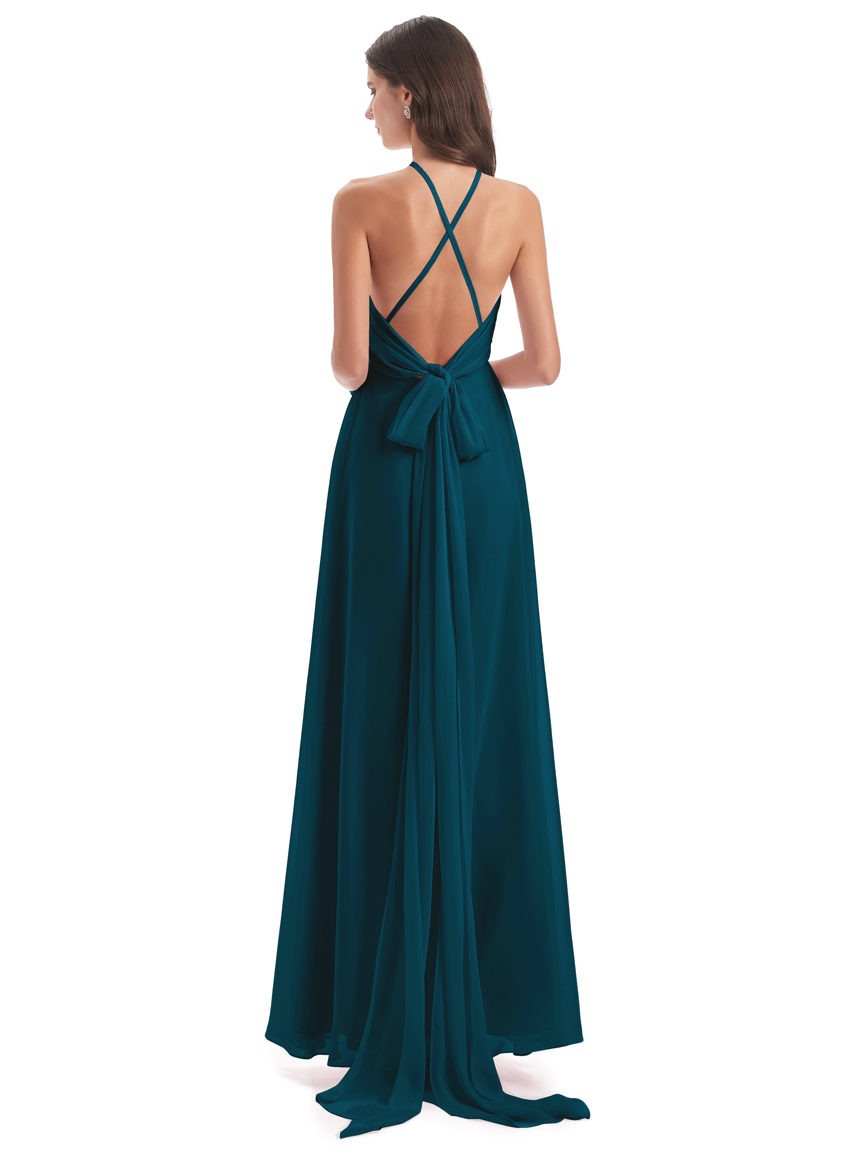 Robe De Demoiselle D'Honneur Bleu Encre Dos Nu Licou Fendue Robes Demoiselle D'Honneur