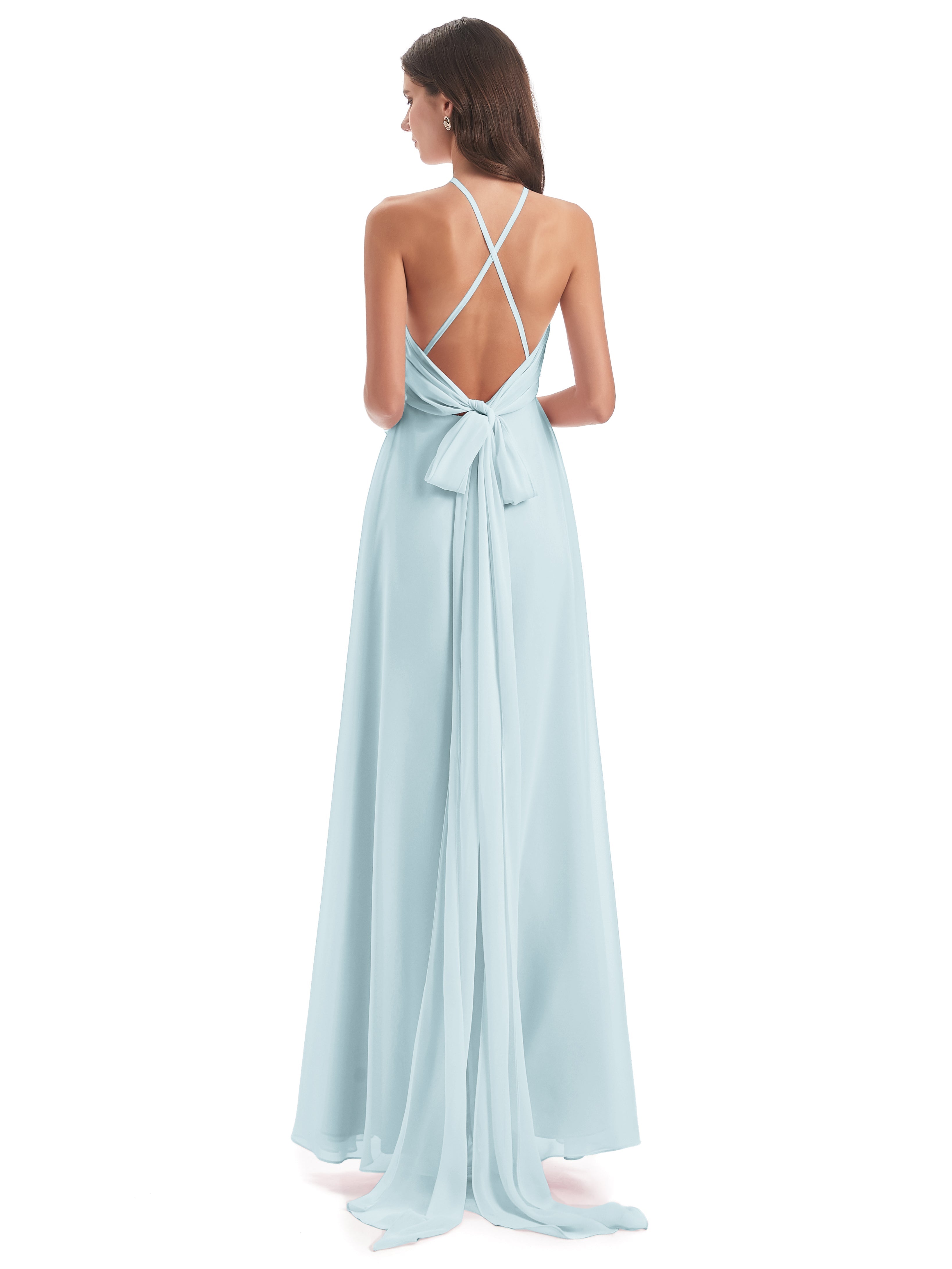 Robe De Demoiselle D'Honneur Brume Dos Nu Licou Fendue Robes Demoiselle D'Honneur