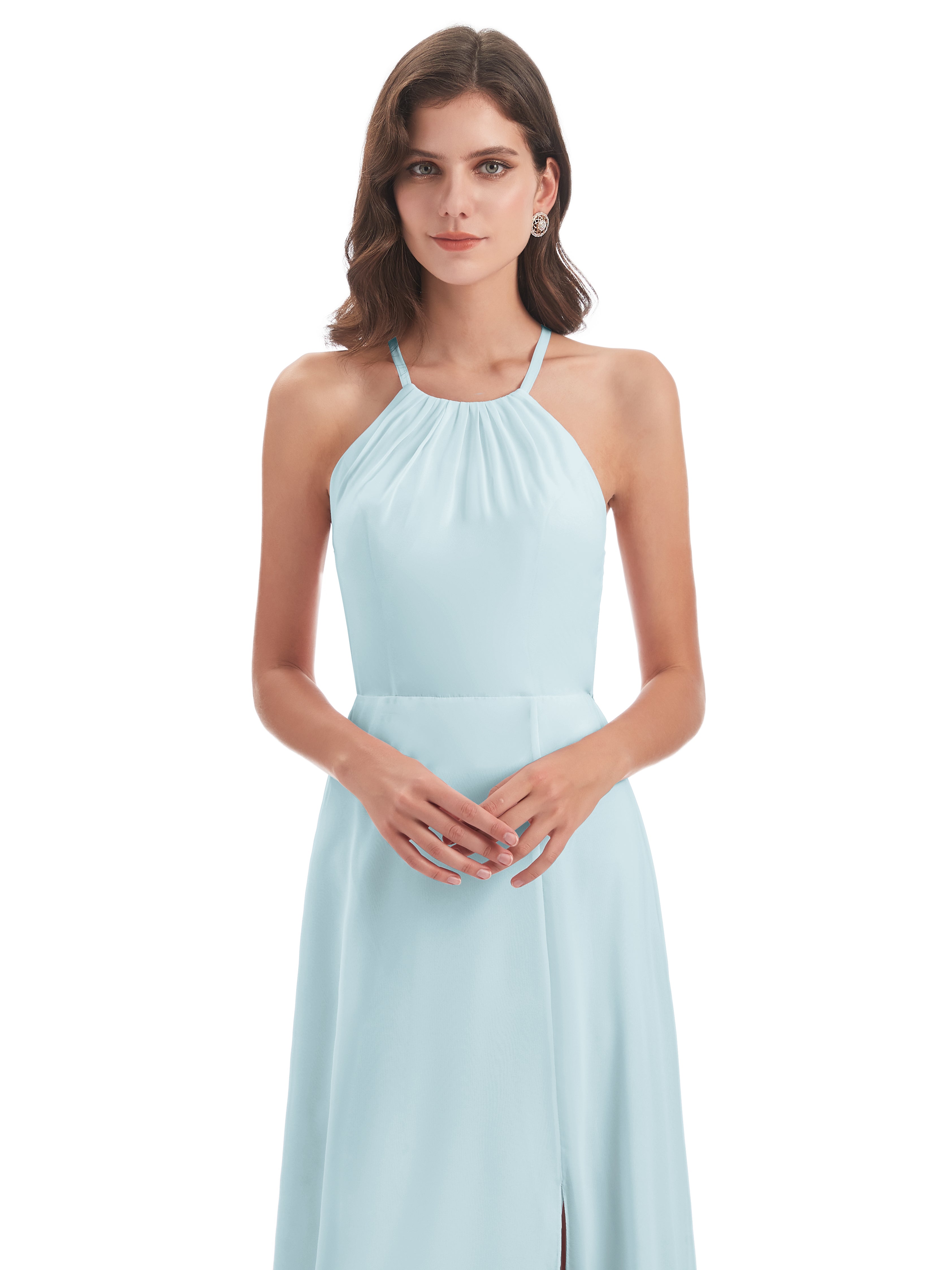 Robe De Demoiselle D'Honneur Brume Dos Nu Licou Fendue Robes Demoiselle D'Honneur