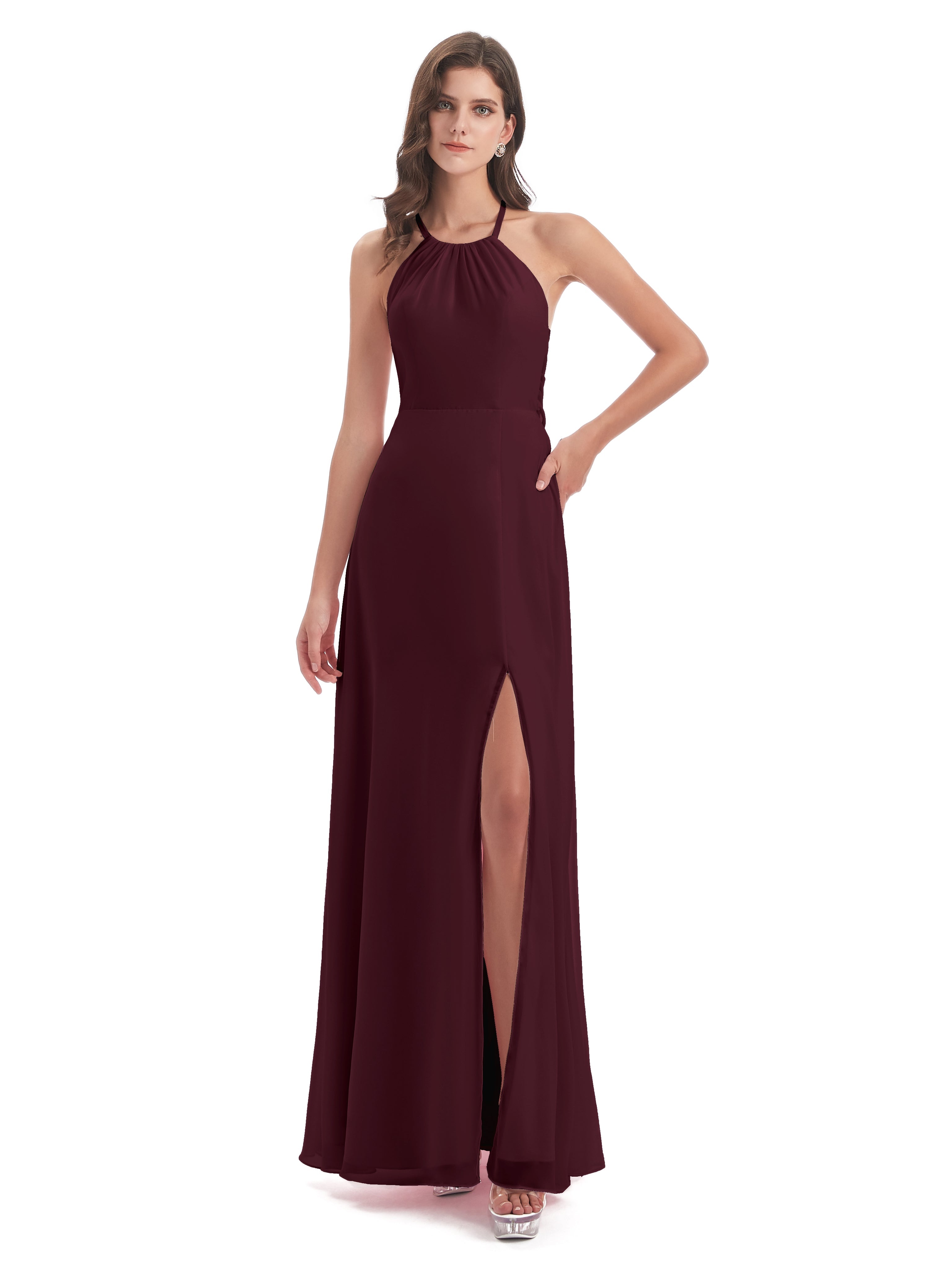 Robes De Demoiselle D'Honneur Cabernet Dos Nu Licou Fendue Robes Demoiselle D'Honneur