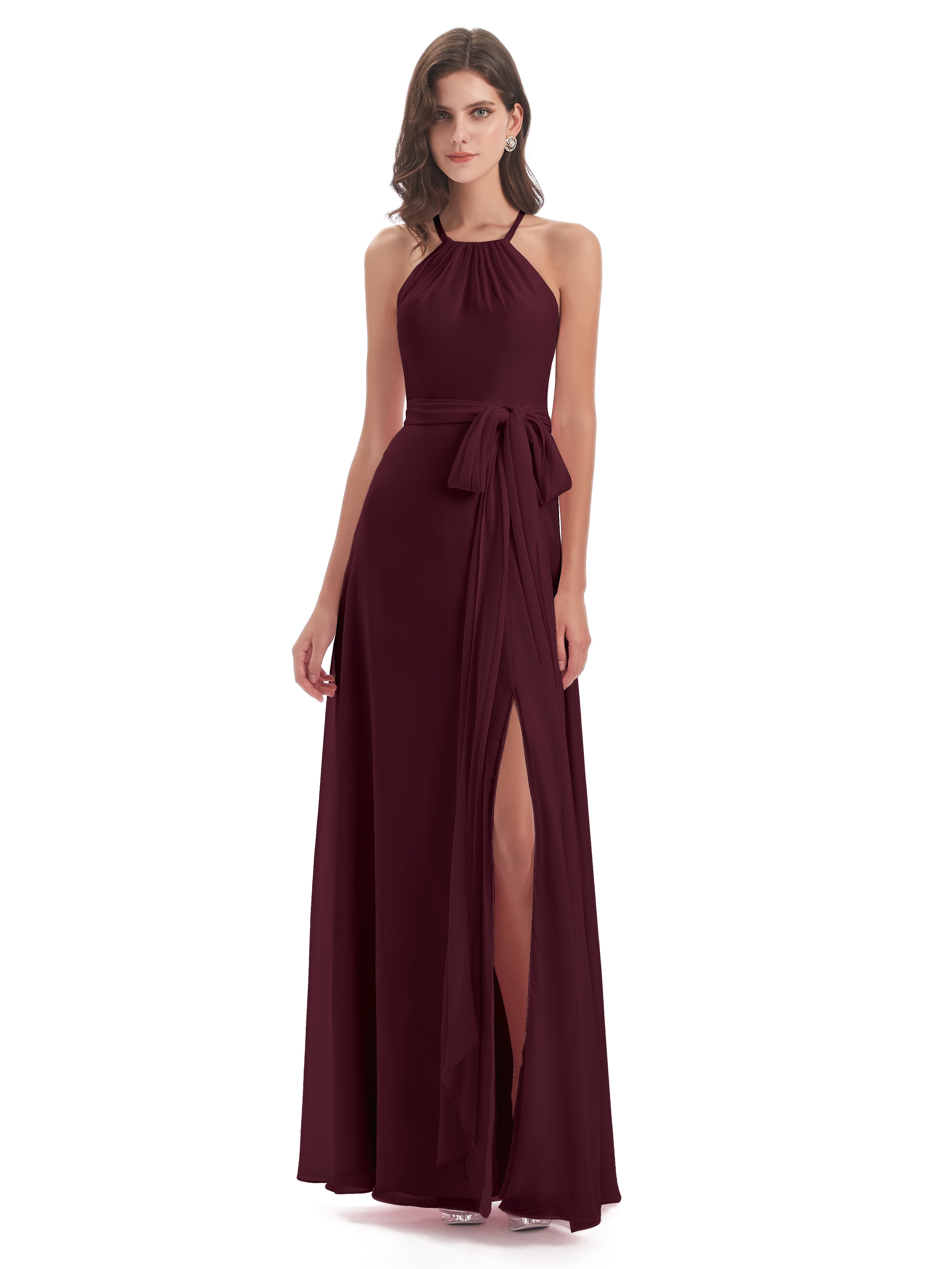 Robes De Demoiselle D'Honneur Cabernet Dos Nu Licou Fendue Robes Demoiselle D'Honneur