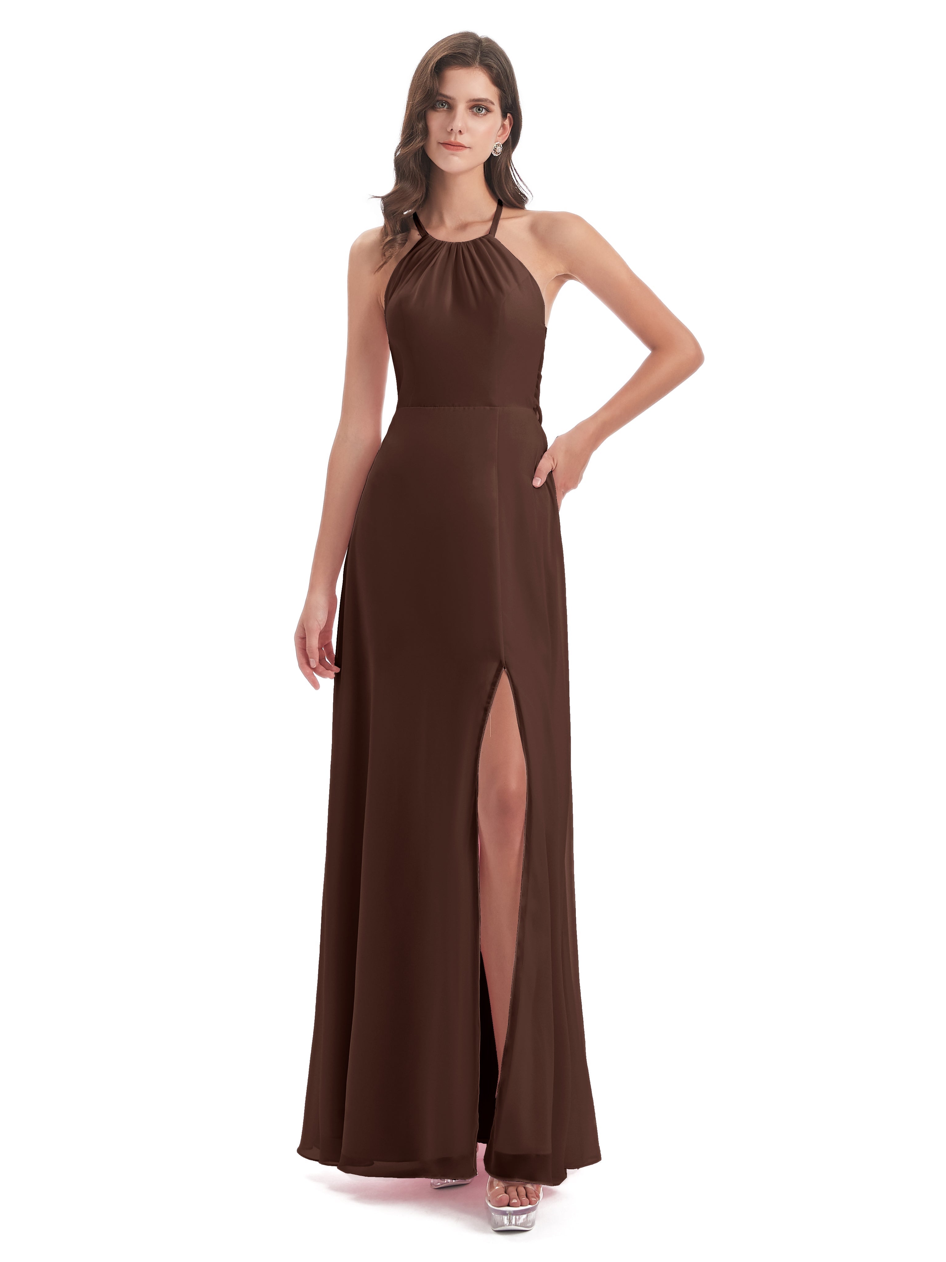 Robe De Demoiselle D Honneur Chocolat Dos Nu Licou Fendue Robes Demoiselle D'Honneur