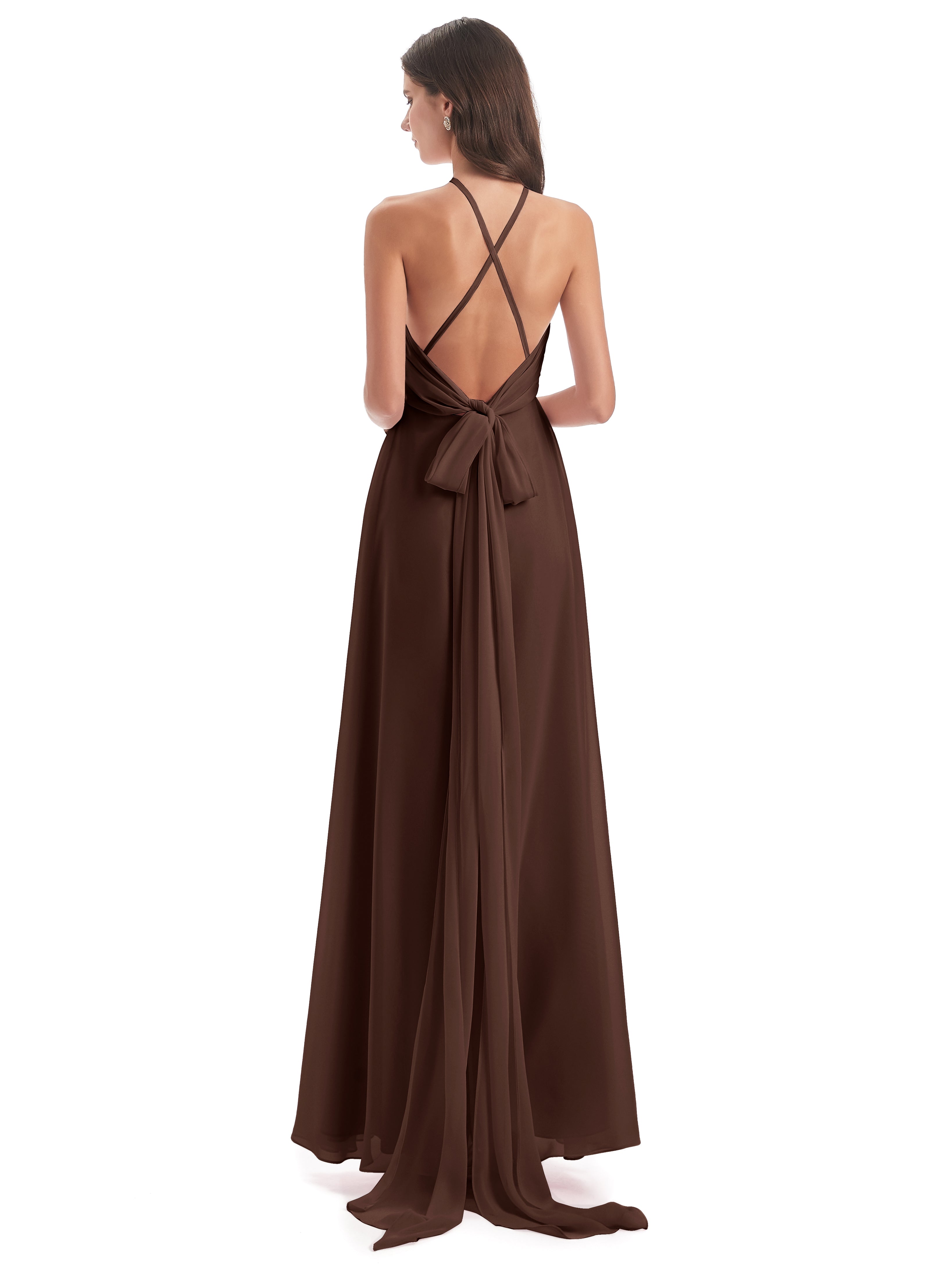 Robe De Demoiselle D Honneur Chocolat Dos Nu Licou Fendue Robes Demoiselle D'Honneur