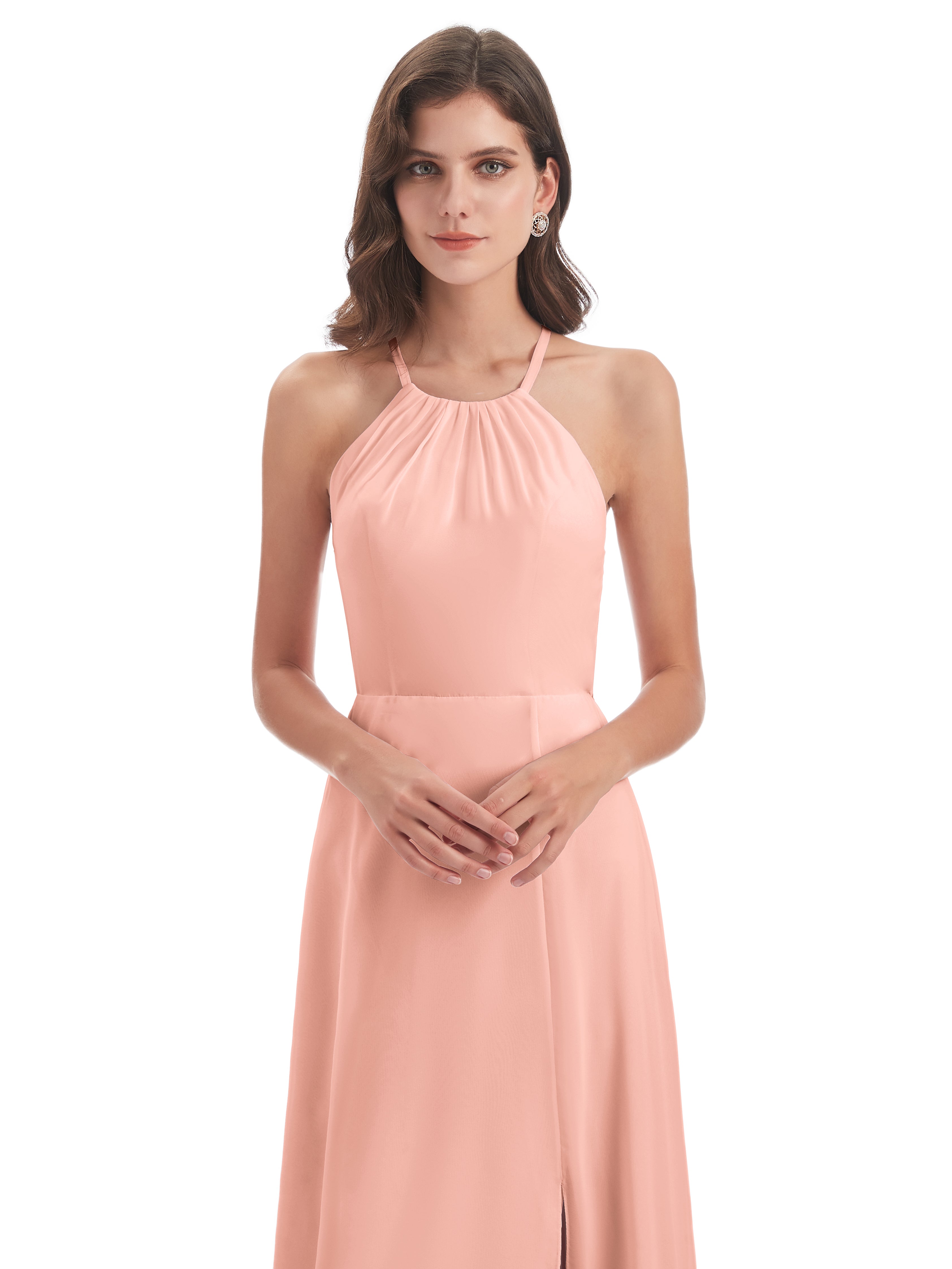 Robe Demoiselle D Honneur Corail Dos Nu Licou Fendue Robes Demoiselle D'Honneur