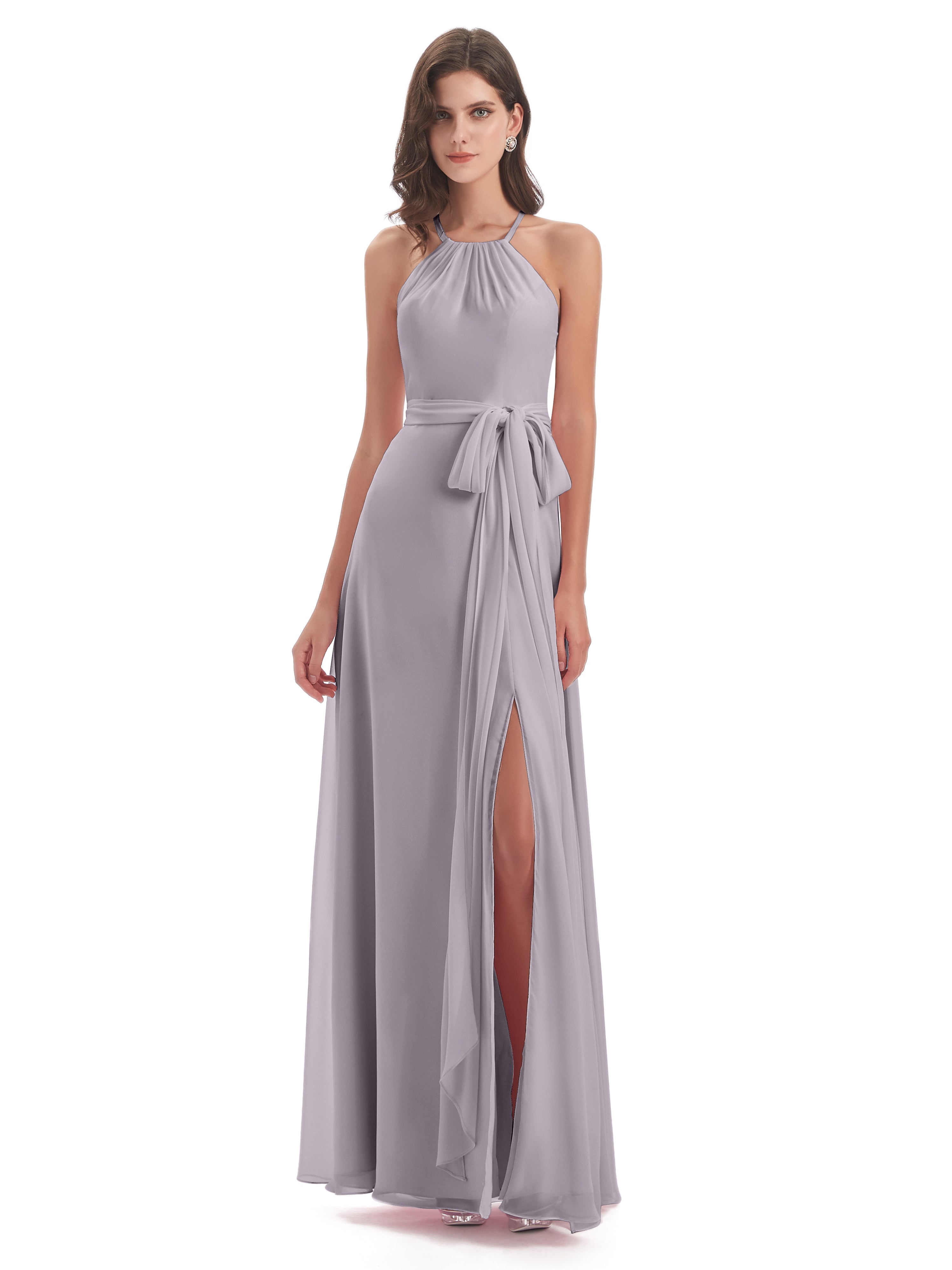 Robes De Demoiselle D'Honneur Couleur Crépuscule Dos Nu Licou Fendue Robes Demoiselle D'Honneur