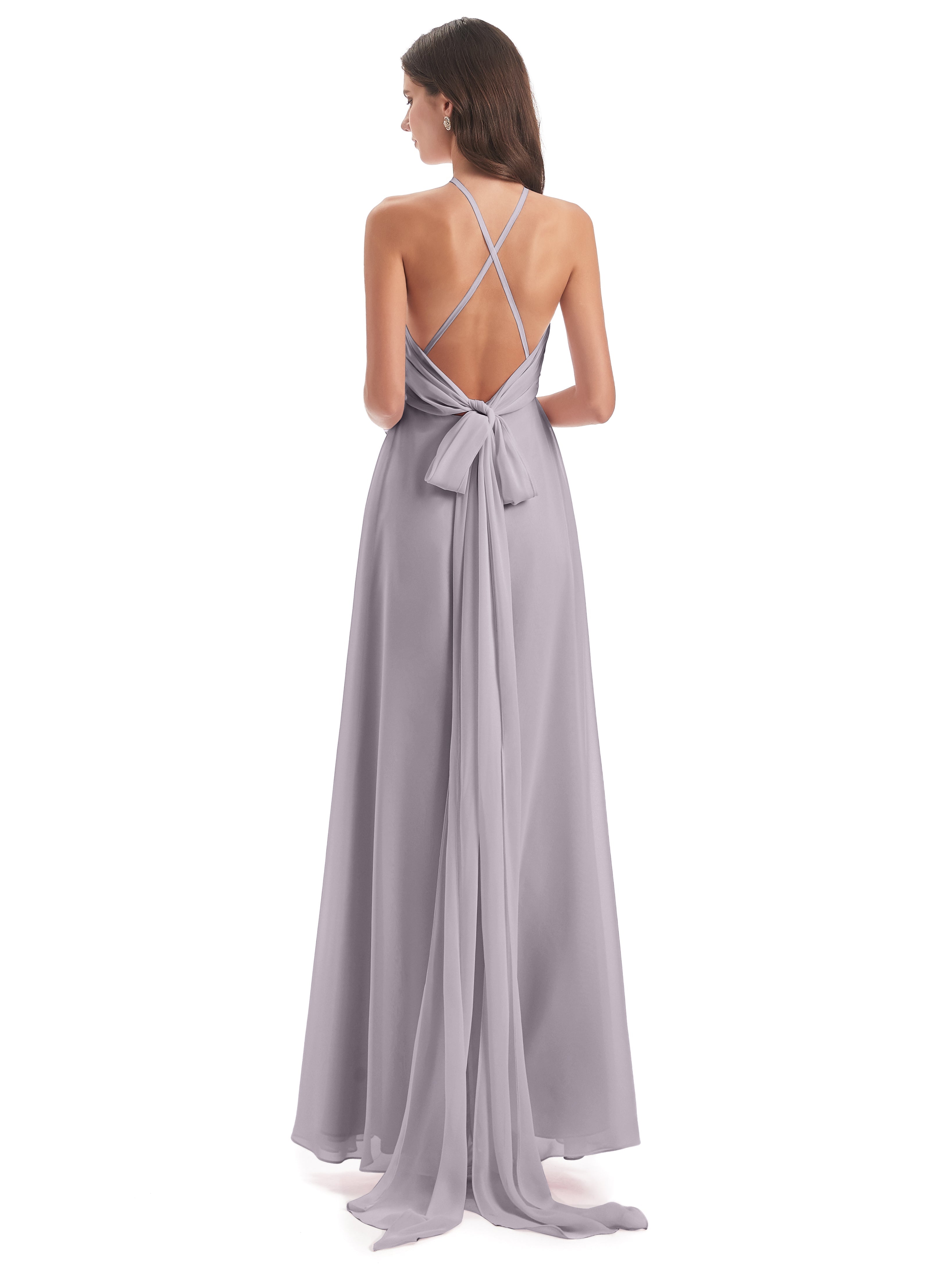 Robes De Demoiselle D'Honneur Couleur Crépuscule Dos Nu Licou Fendue Robes Demoiselle D'Honneur
