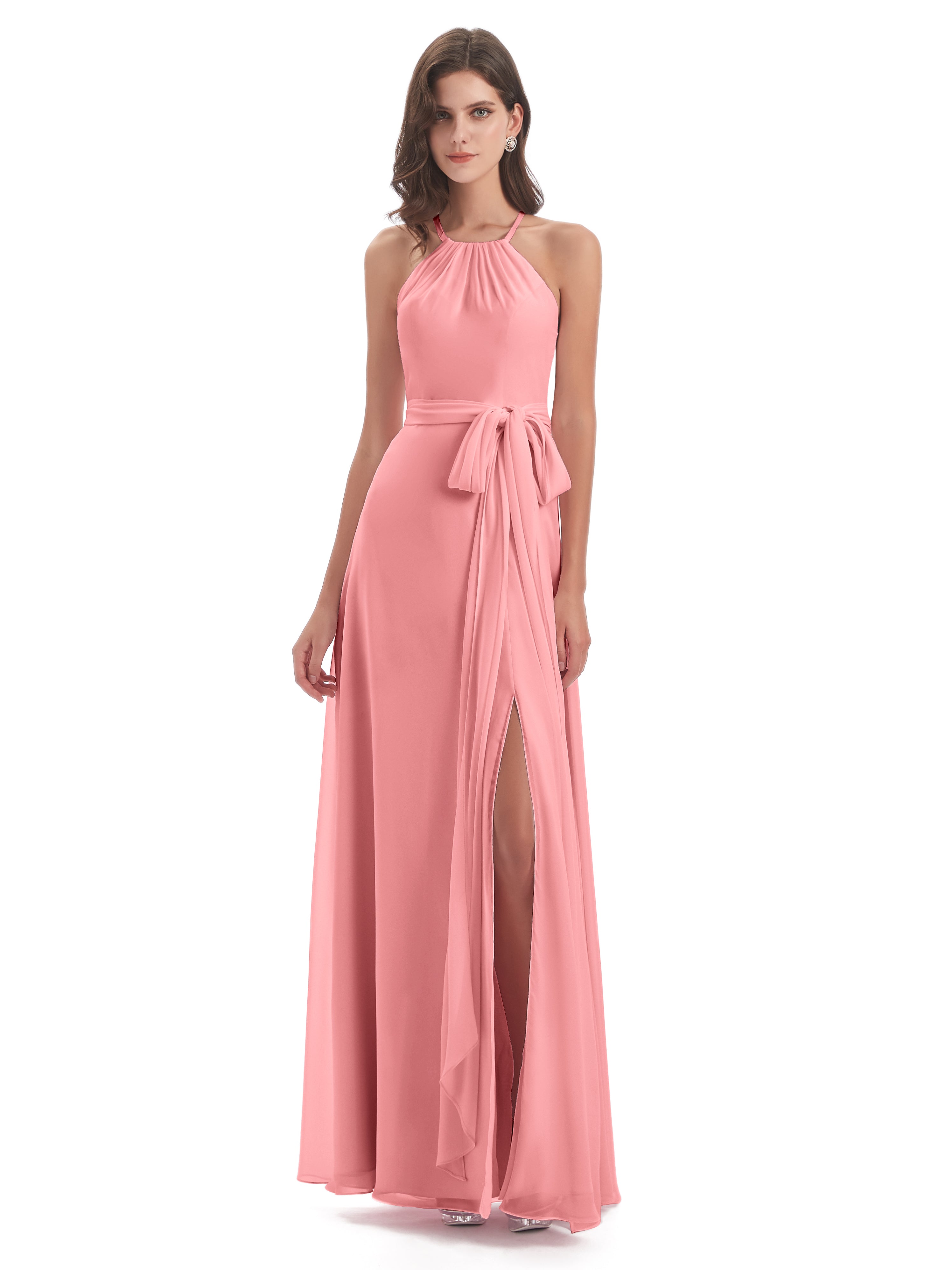 Robes De Demoiselle D'Honneur En Flamant Dos Nu Licou Fendue Robes Demoiselle D'Honneur