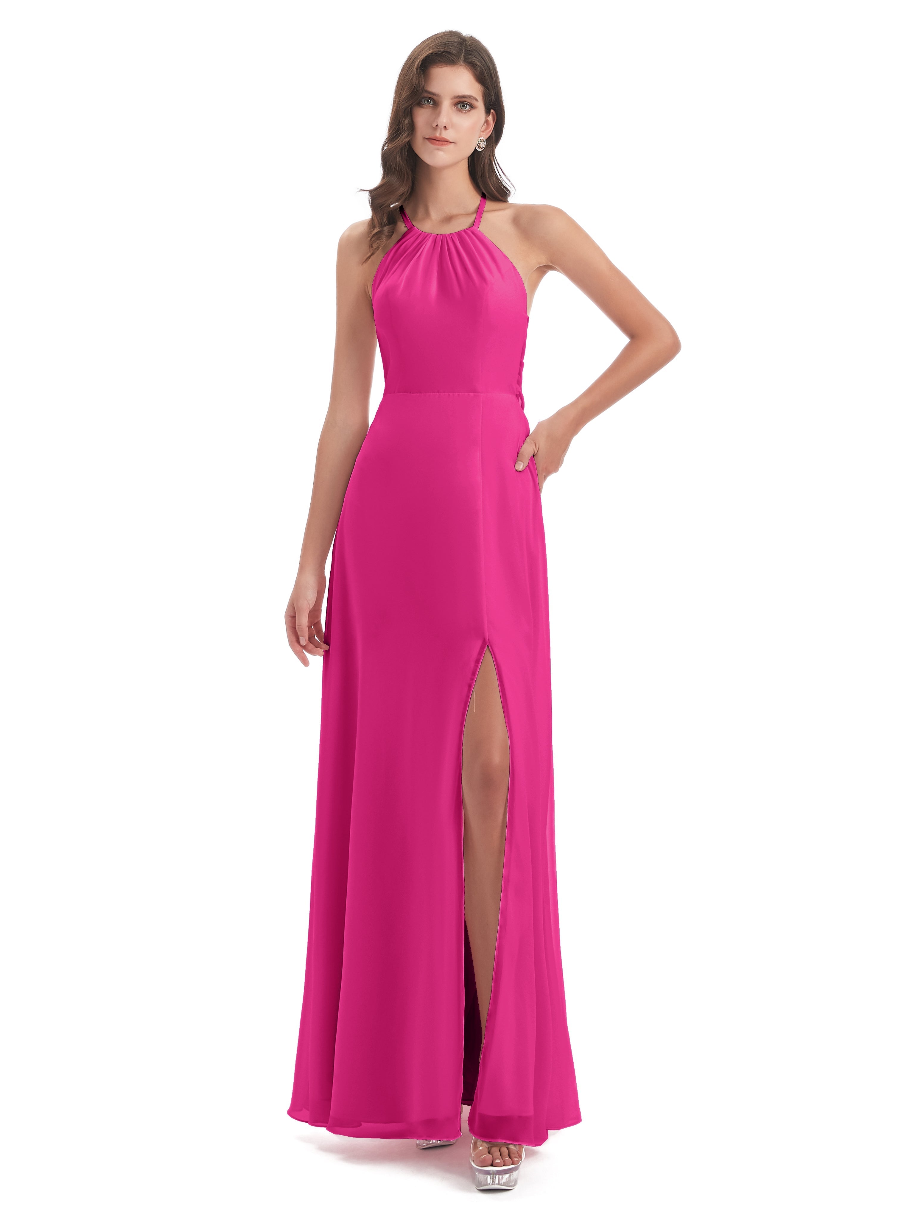 Robe De Demoiselle D Honneur Fuchsia Dos Nu Licou Fendue Robes Demoiselle D'Honneur