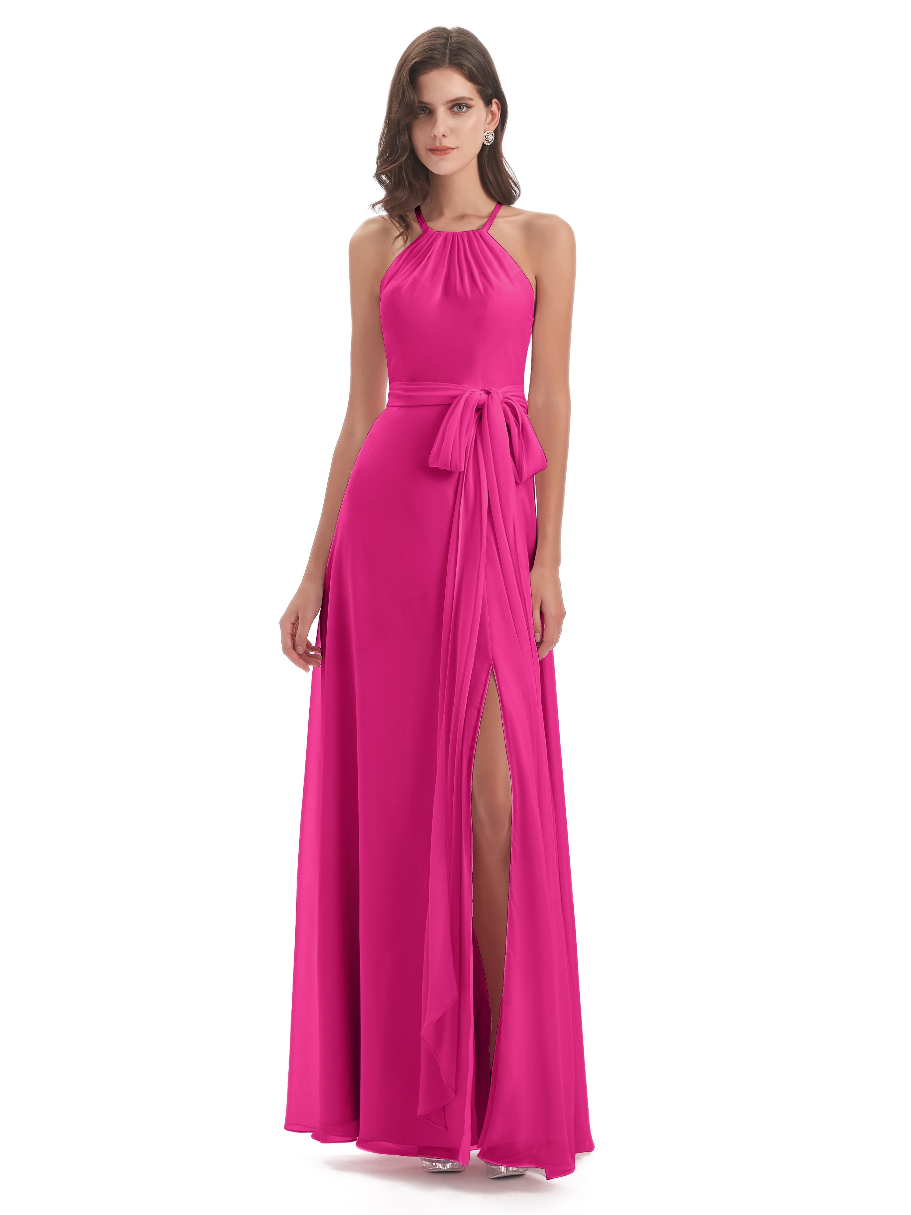Robe De Demoiselle D Honneur Fuchsia Dos Nu Licou Fendue Robes Demoiselle D'Honneur
