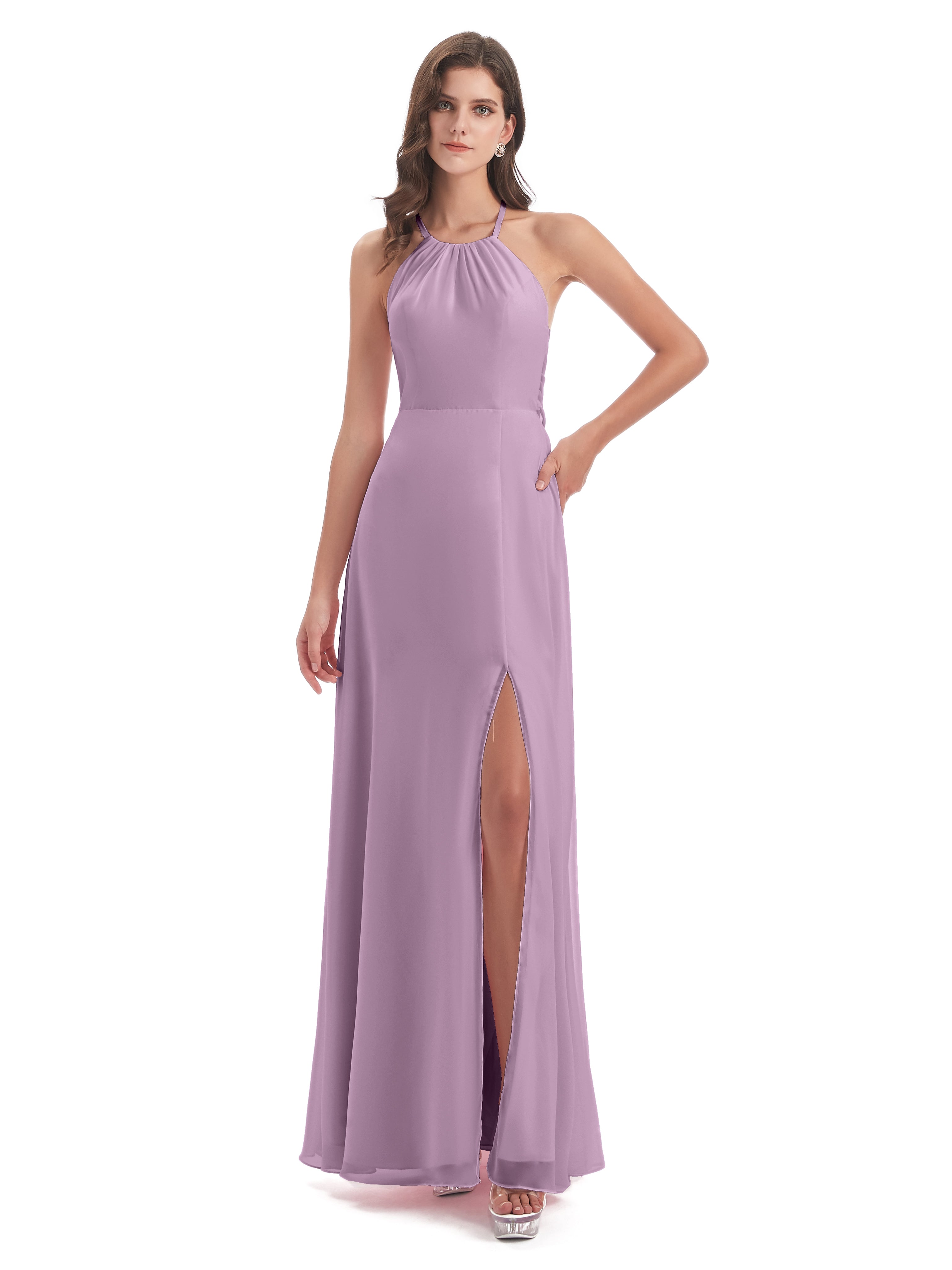 Robes De Demoiselle D'Honneur Glycine Dos Nu Licou Fendue Robes Demoiselle D'Honneur