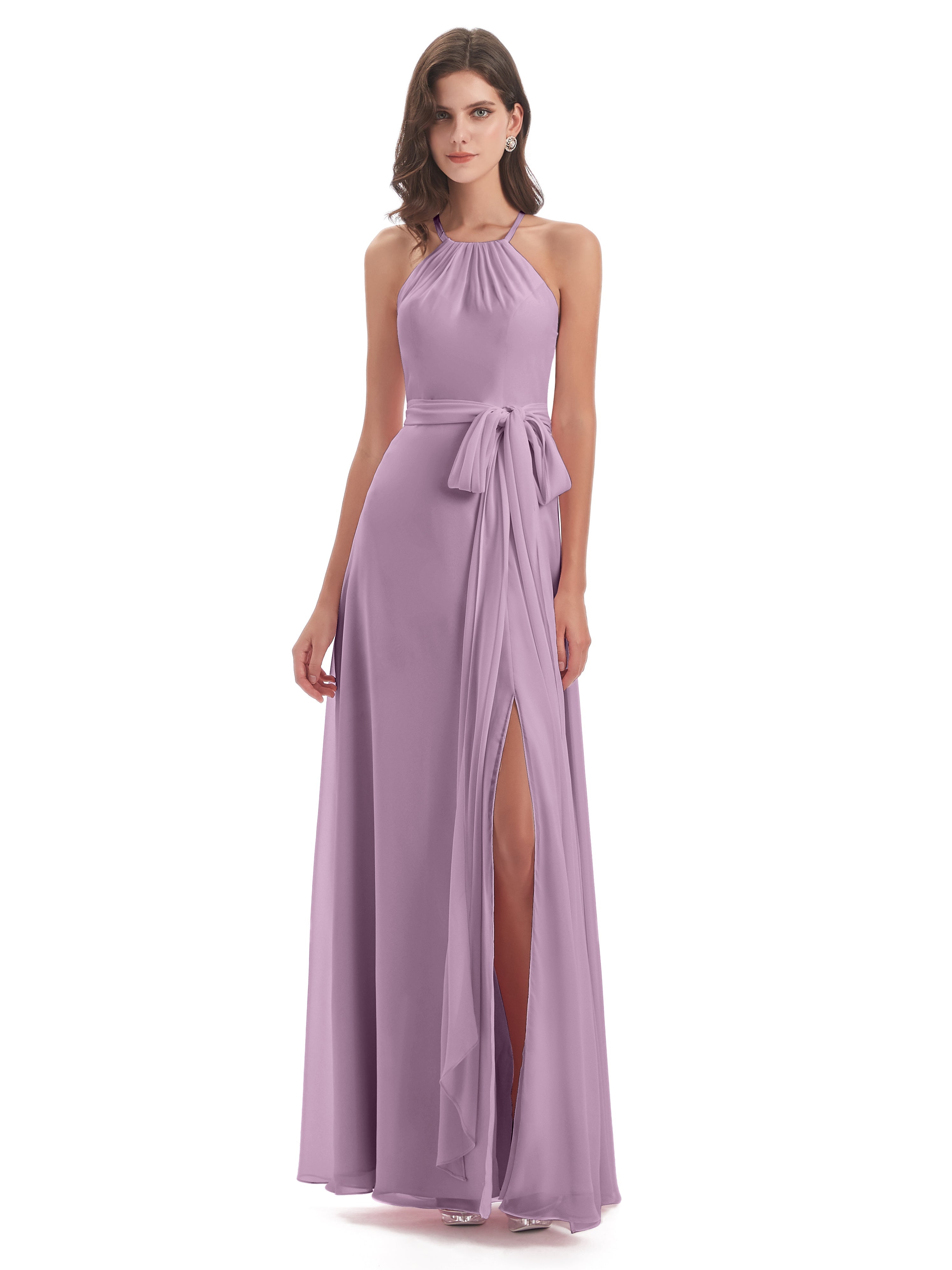 Robes De Demoiselle D'Honneur Glycine Dos Nu Licou Fendue Robes Demoiselle D'Honneur