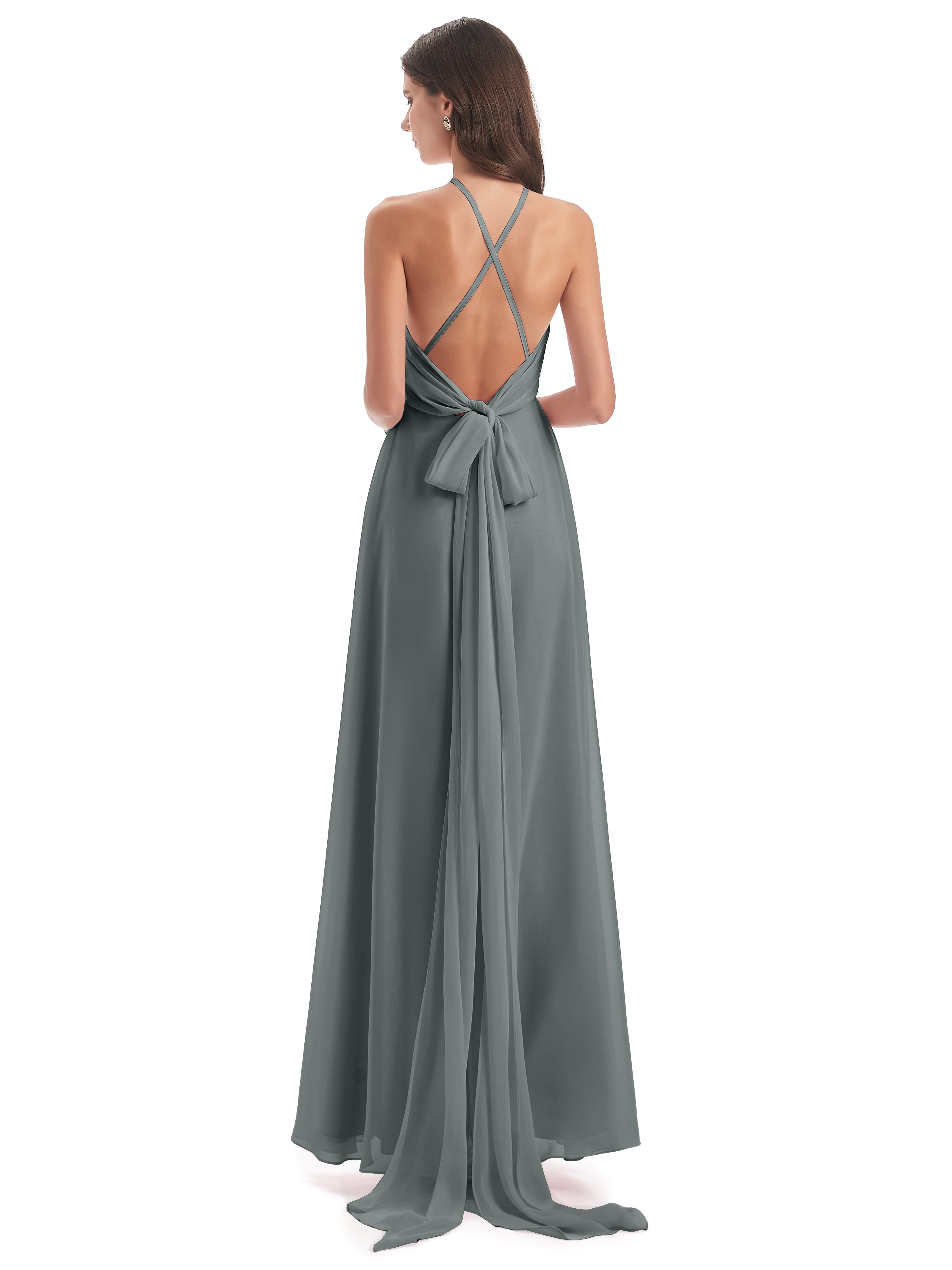 Demoiselle D Honneur Gris Dos Nu Licou Fendue Robes Demoiselle D'Honneur