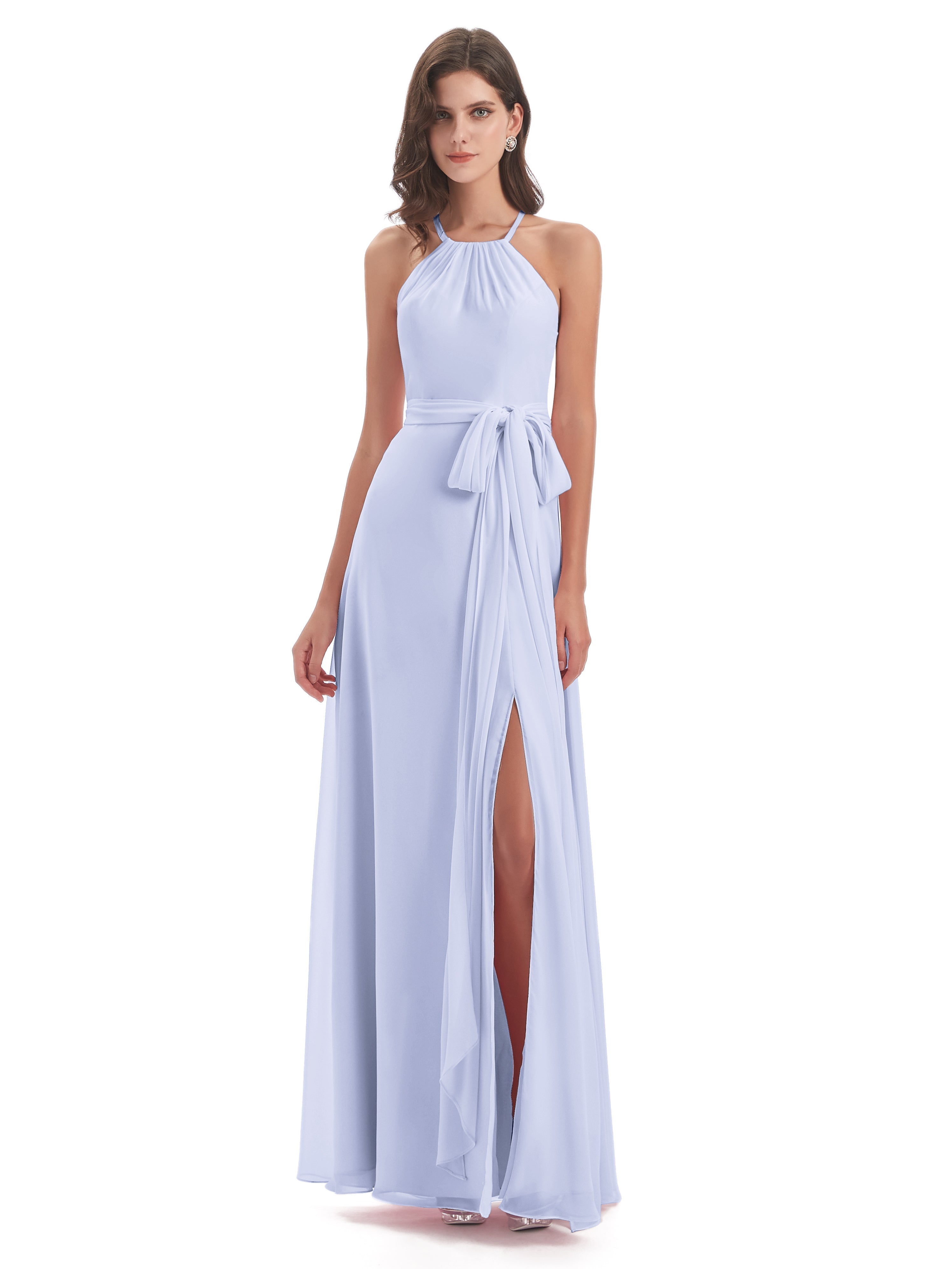 Robe Demoiselle D Honneur Lavande Dos Nu Licou Fendue Robes Demoiselle D'Honneur