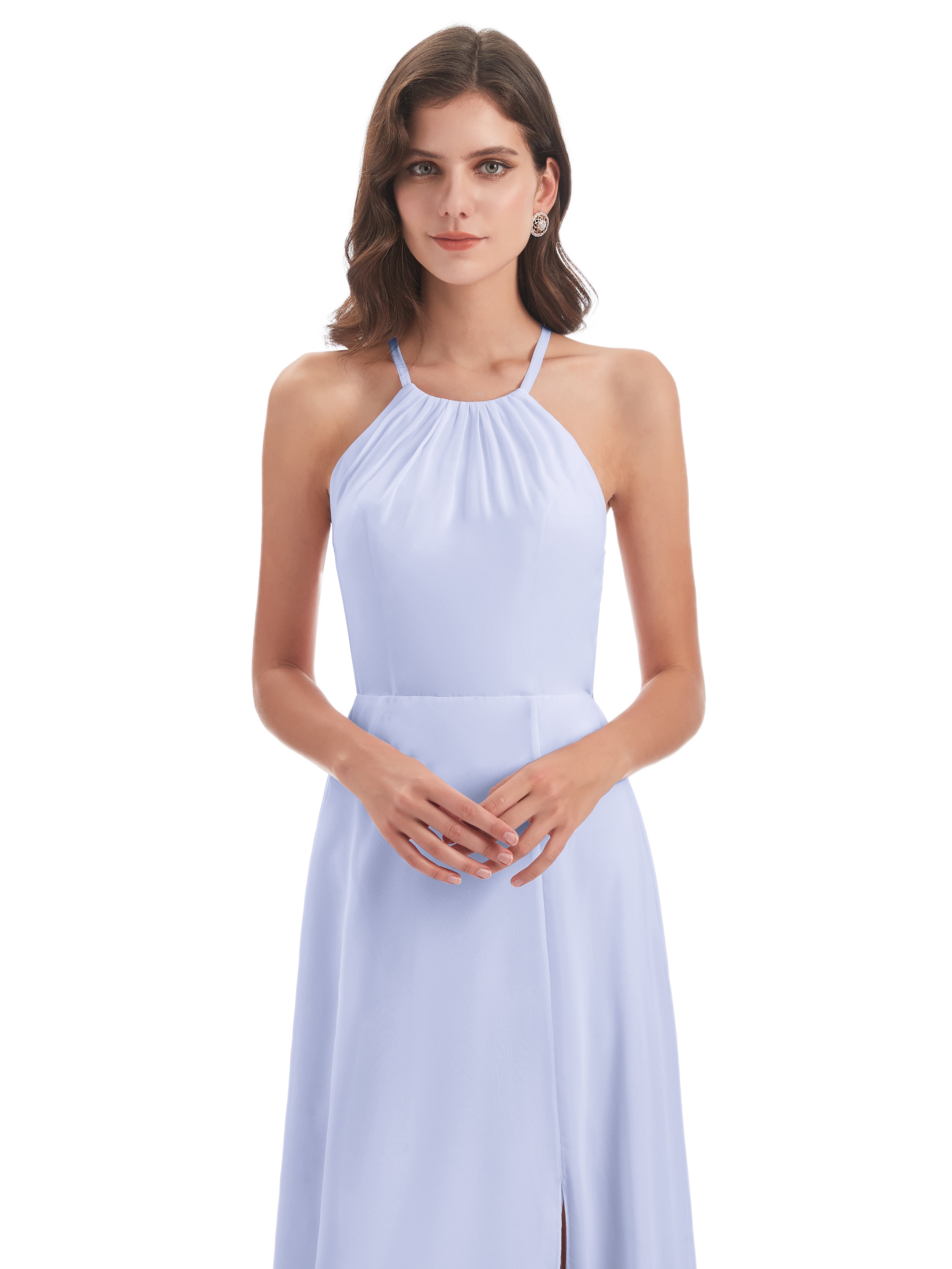 Robe Demoiselle D Honneur Lavande Dos Nu Licou Fendue Robes Demoiselle D'Honneur