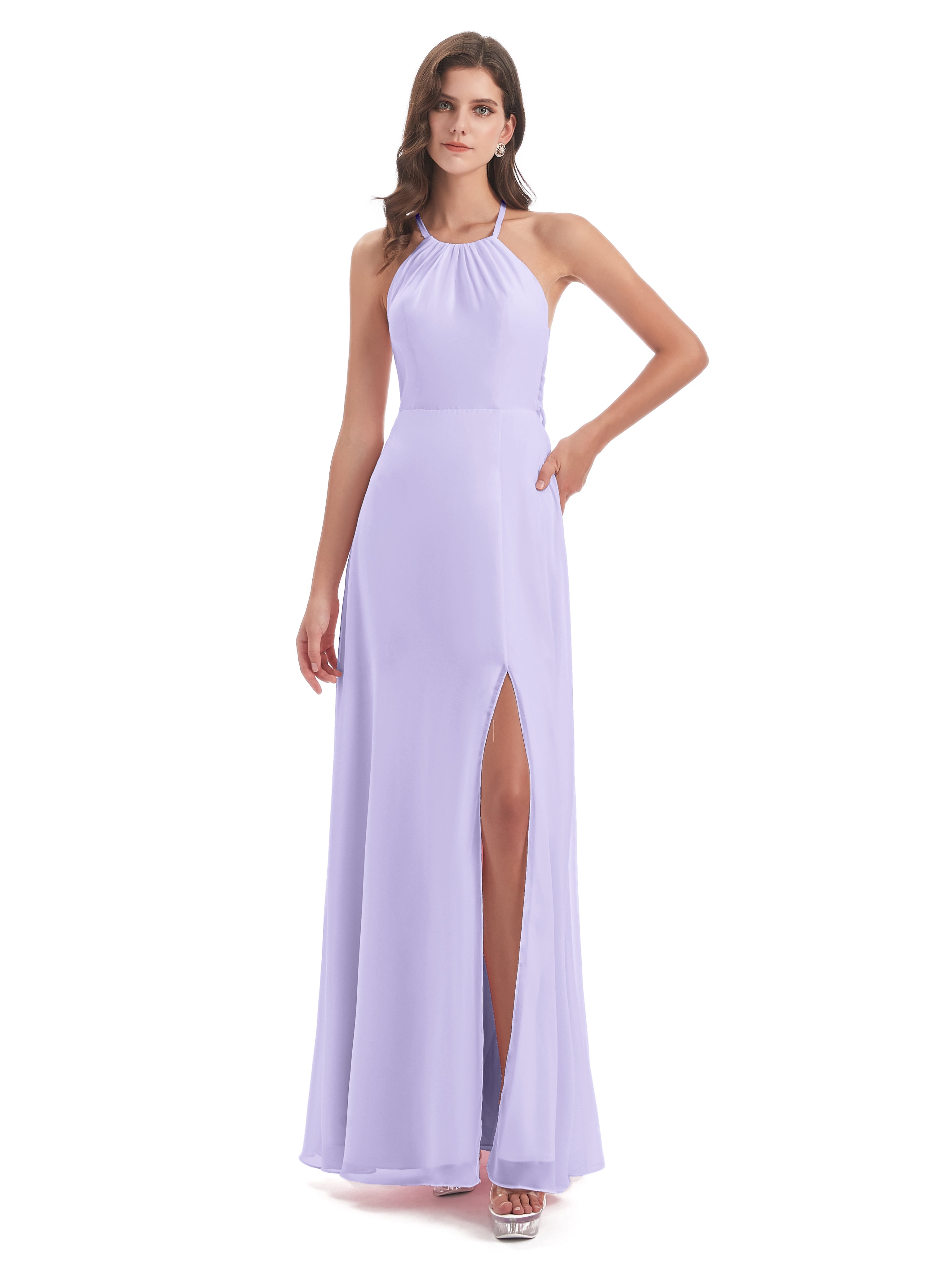 Demoiselle Robe Lilas Dos Nu Licou Fendue Robes Demoiselle D'Honneur