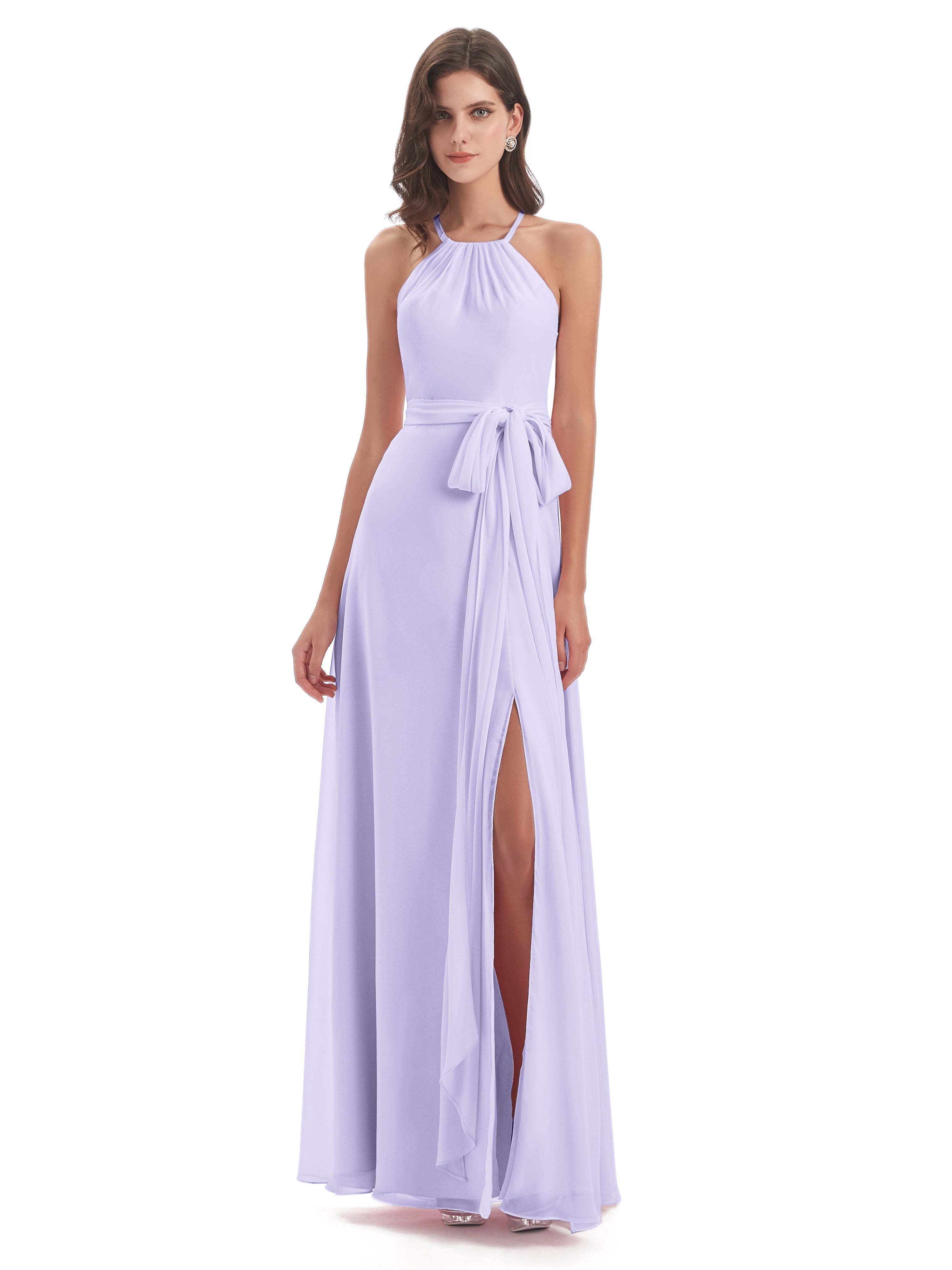 Demoiselle Robe Lilas Dos Nu Licou Fendue Robes Demoiselle D'Honneur