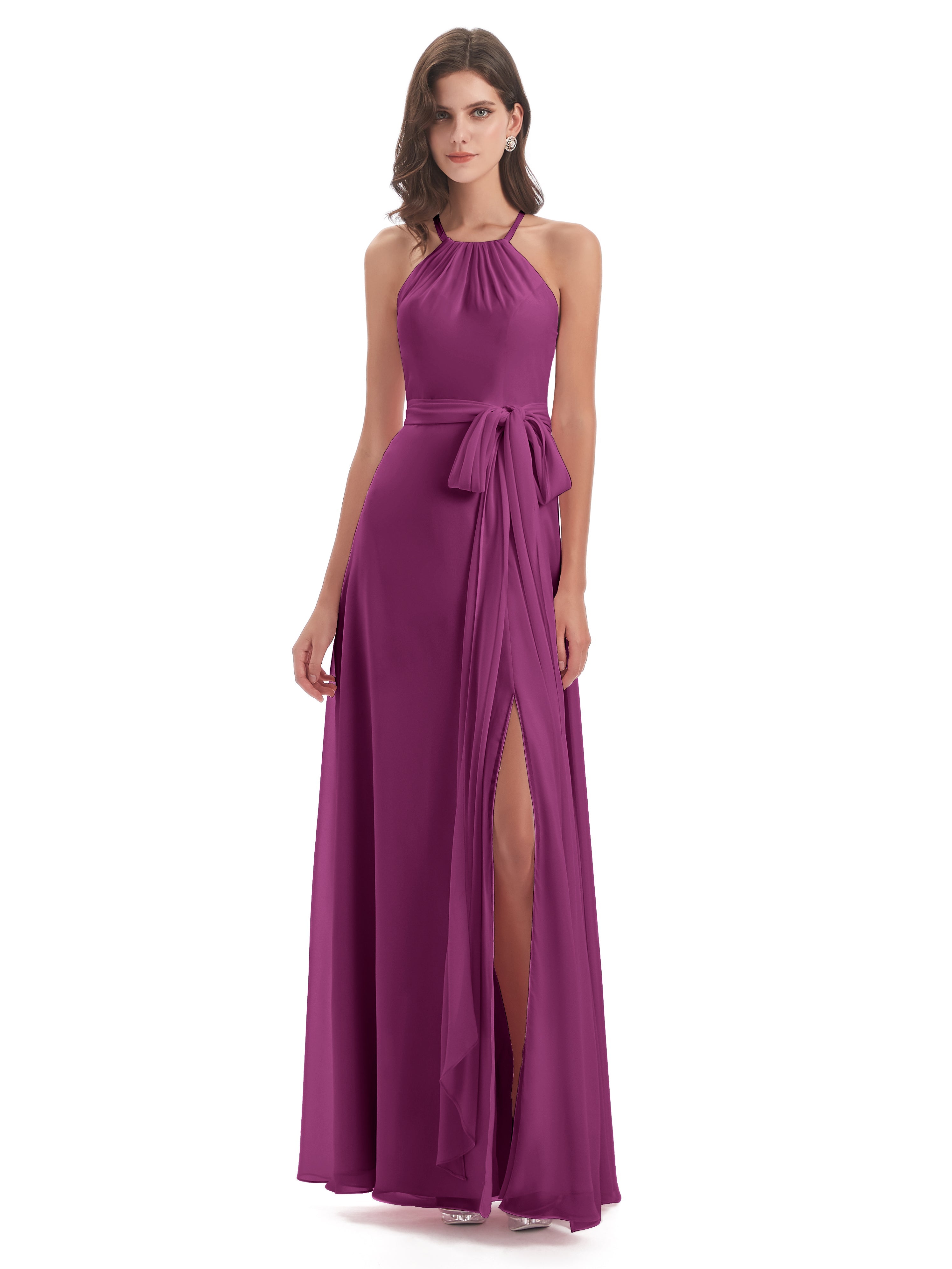 Robes De Demoiselle D'Honneur Orchidée Dos Nu Licou Fendue Robes Demoiselle D'Honneur