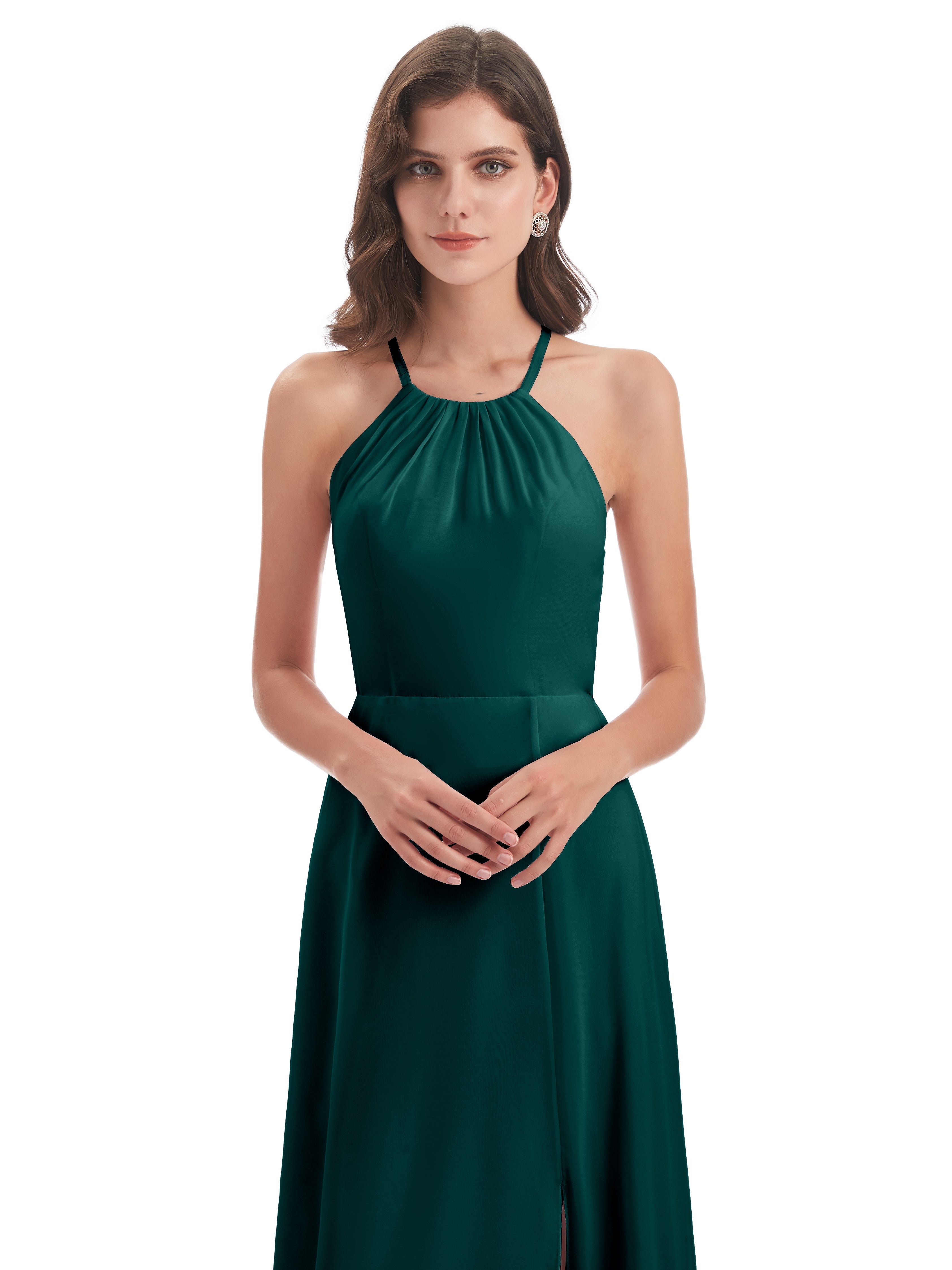 Robes De Demoiselle D'Honneur De Paon Dos Nu Licou Fendue Robes Demoiselle D'Honneur