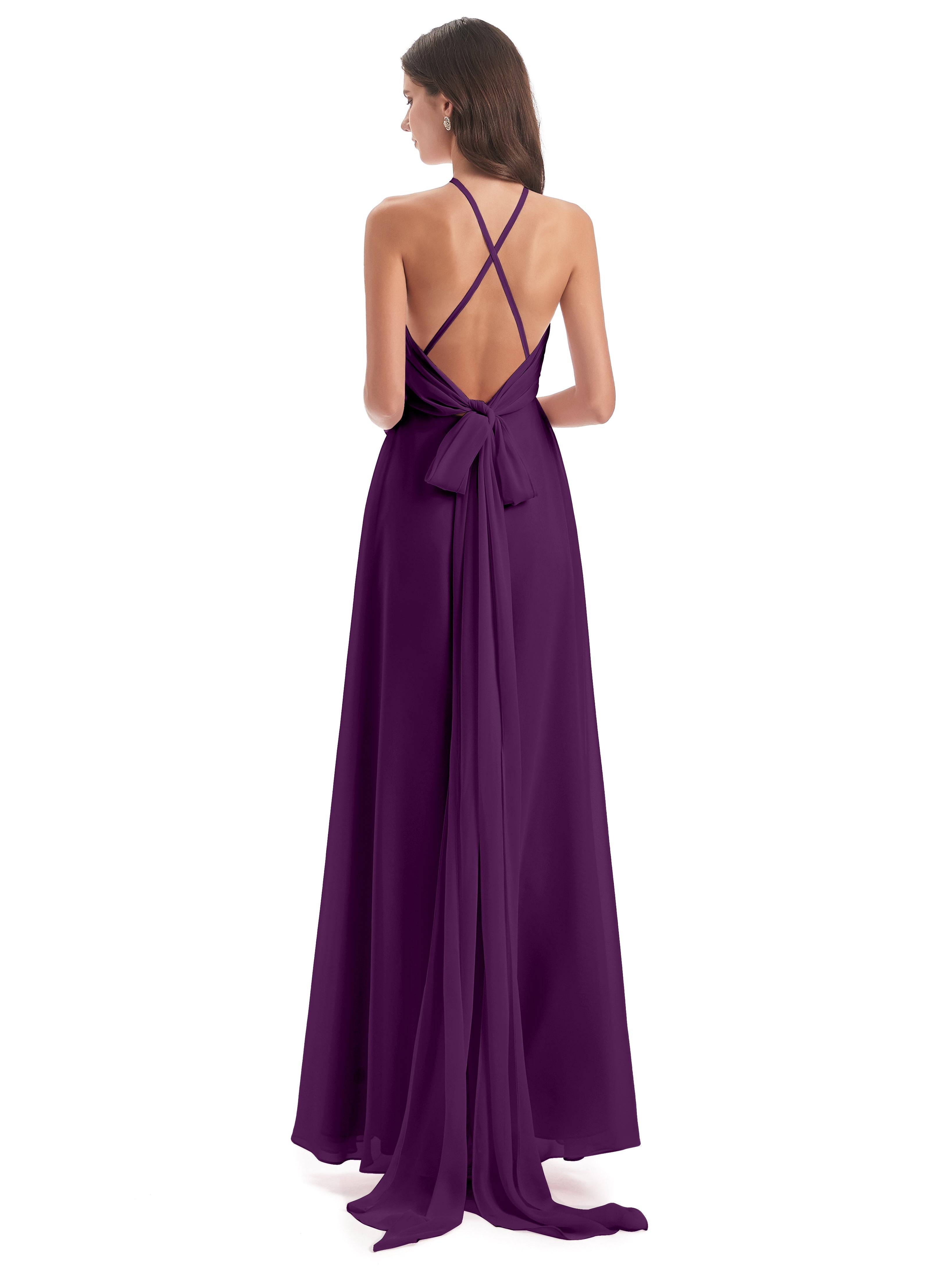 Robes De Demoiselle D'Honneur En Raisin Dos Nu Licou Fendue Robes Demoiselle D'Honneur