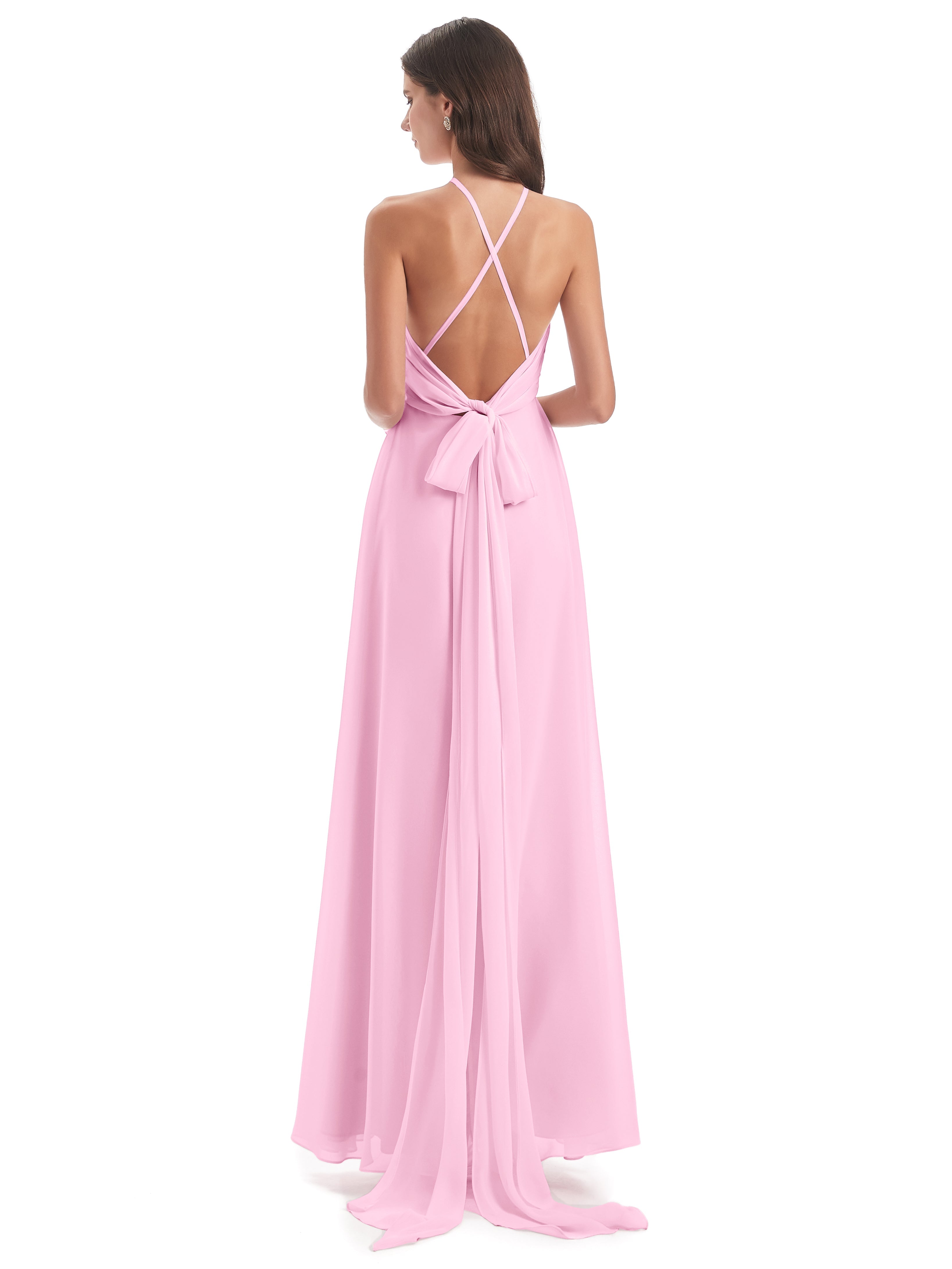 Robe Demoiselle D Honneur Rose Bonbon Dos Nu Licou Fendue Robes Demoiselle D'Honneur