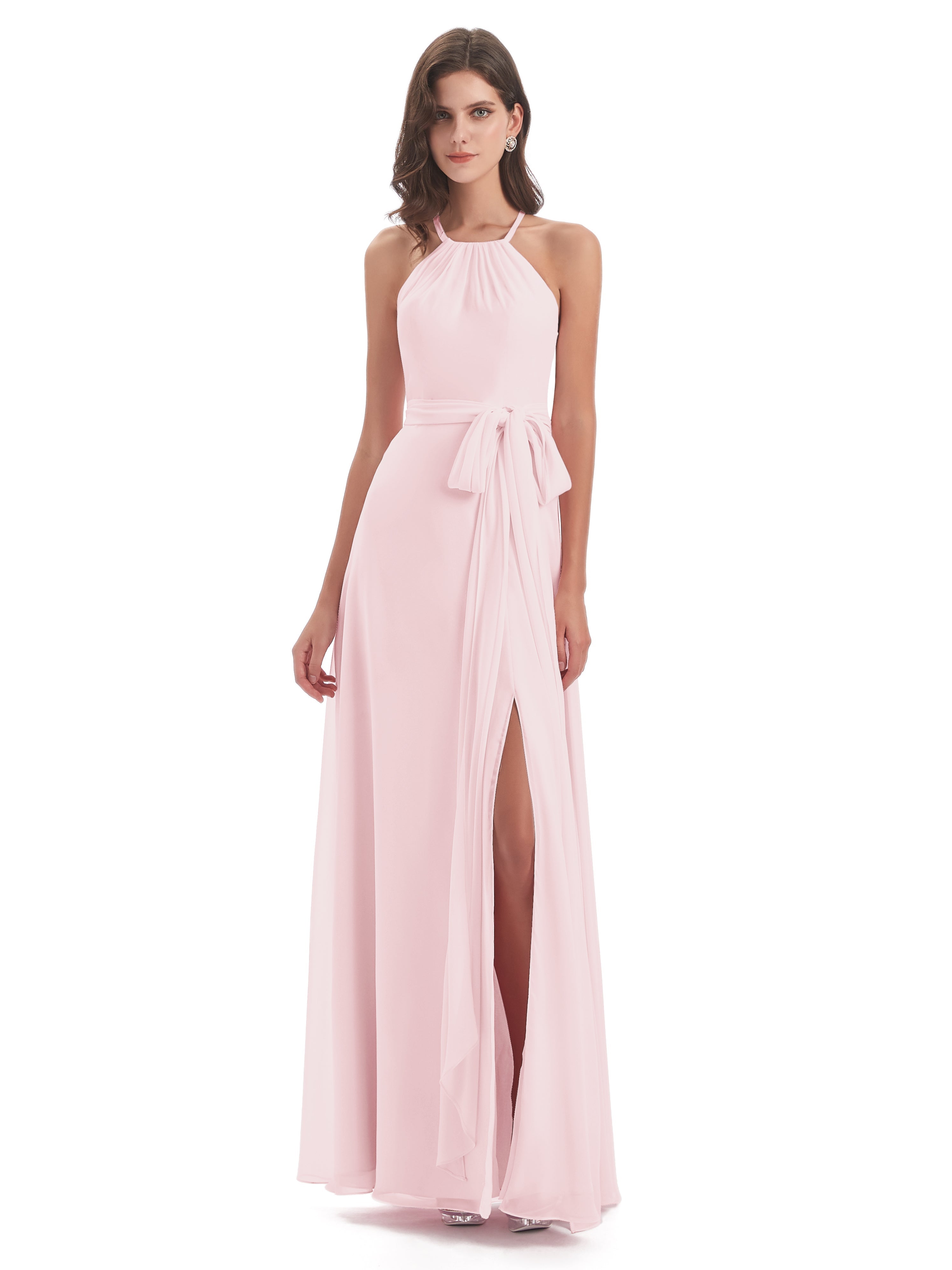 Robe Demoiselle Dhonneur Rose Pale Dos Nu Licou Fendue Robes Demoiselle D'Honneur