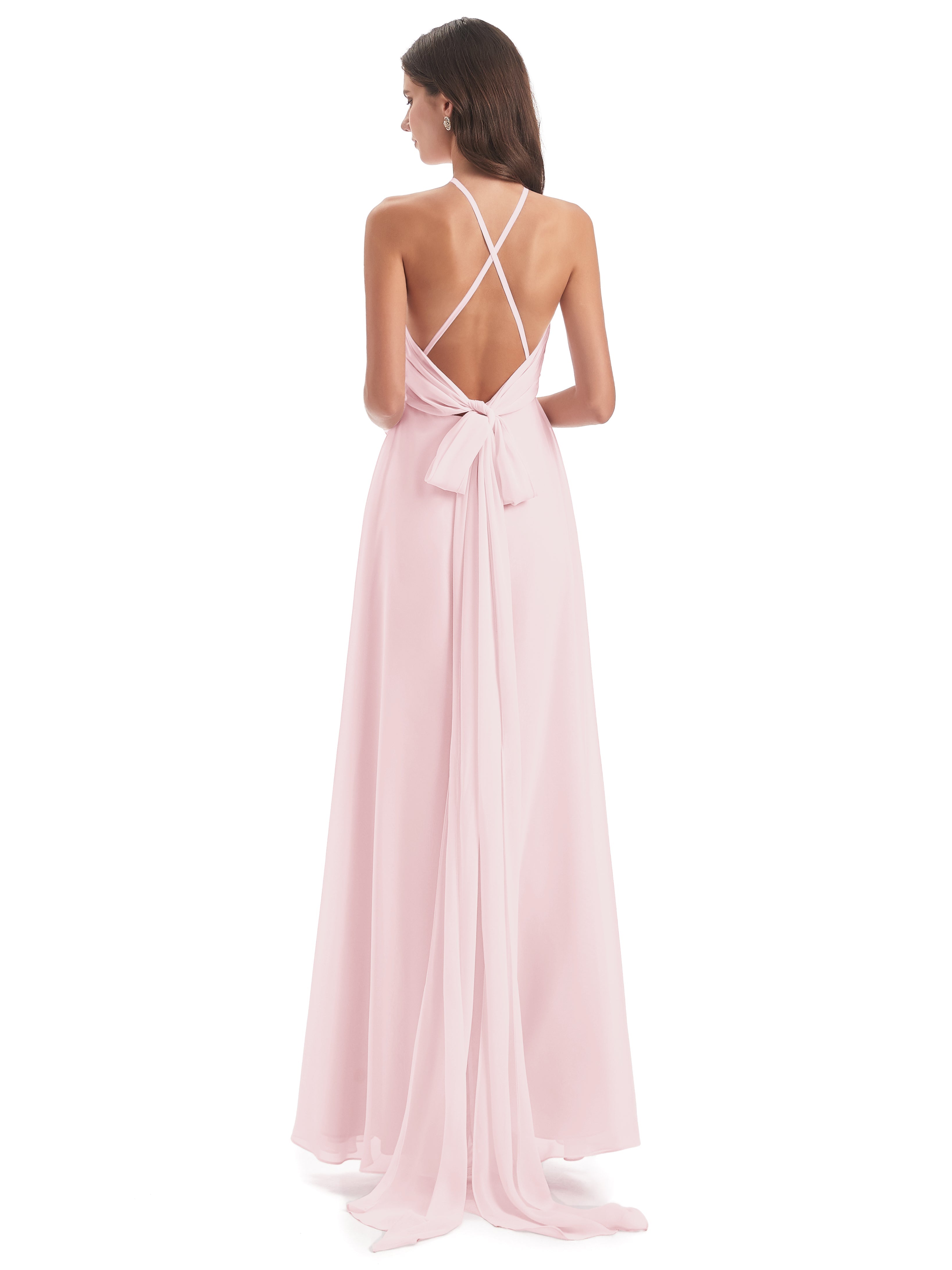 Robe Demoiselle Dhonneur Rose Pale Dos Nu Licou Fendue Robes Demoiselle D'Honneur