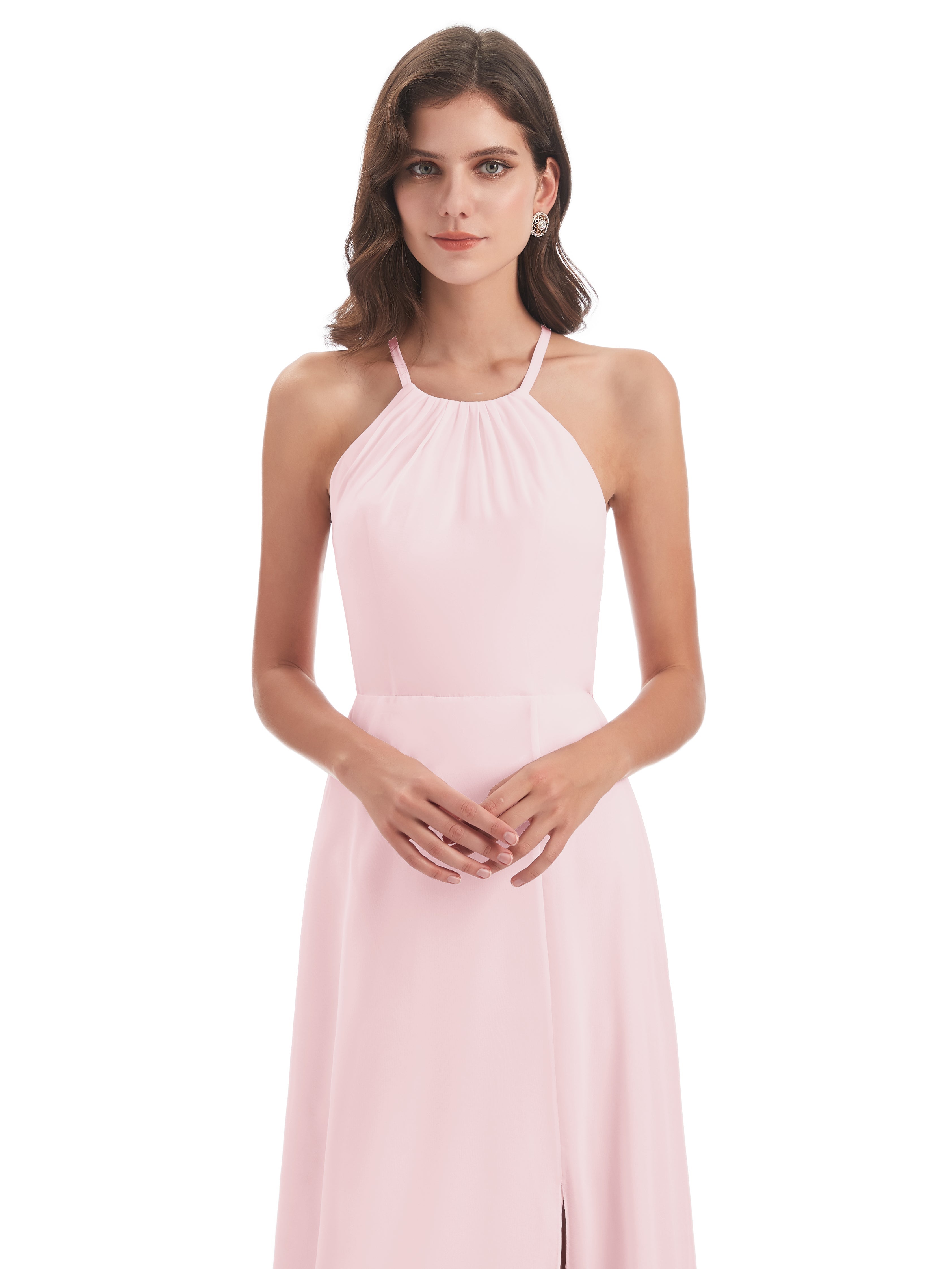 Robe Demoiselle Dhonneur Rose Pale Dos Nu Licou Fendue Robes Demoiselle D'Honneur