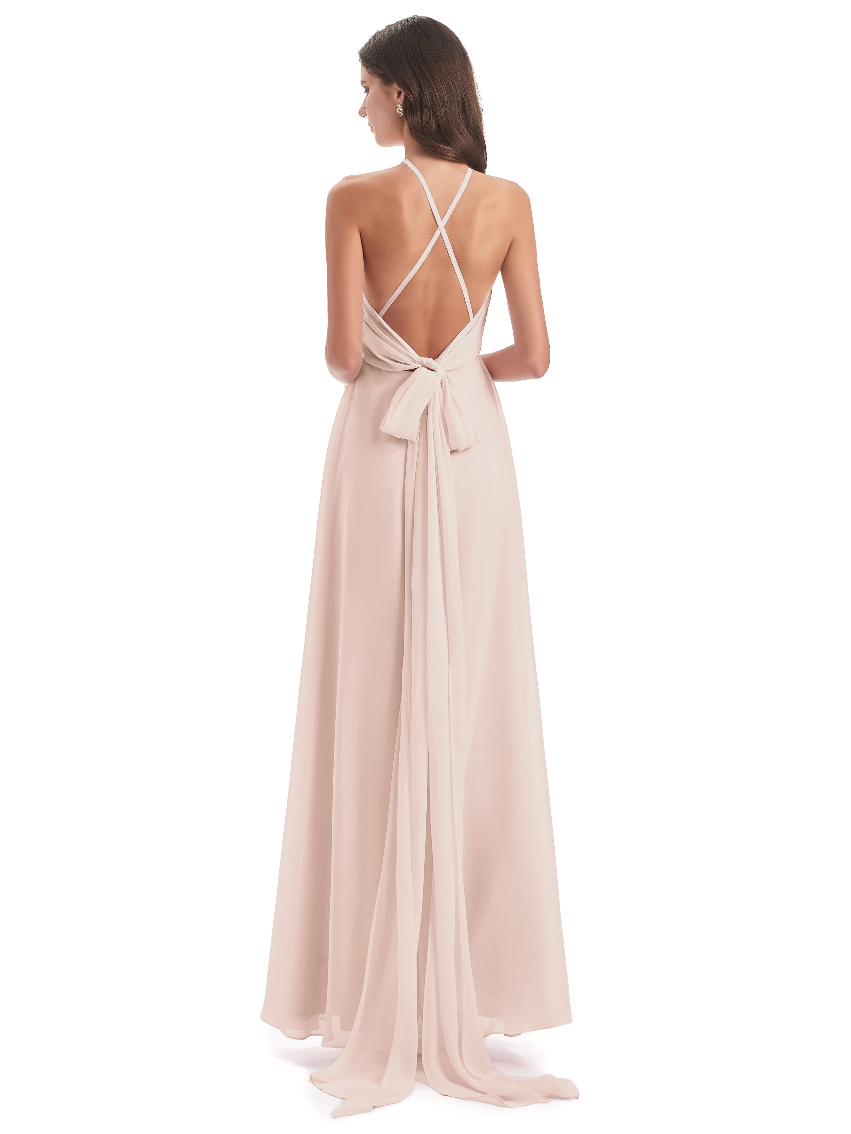 Robe Demoiselle D Honneur Rose Perle Dos Nu Licou Fendue Robes Demoiselle D'Honneur