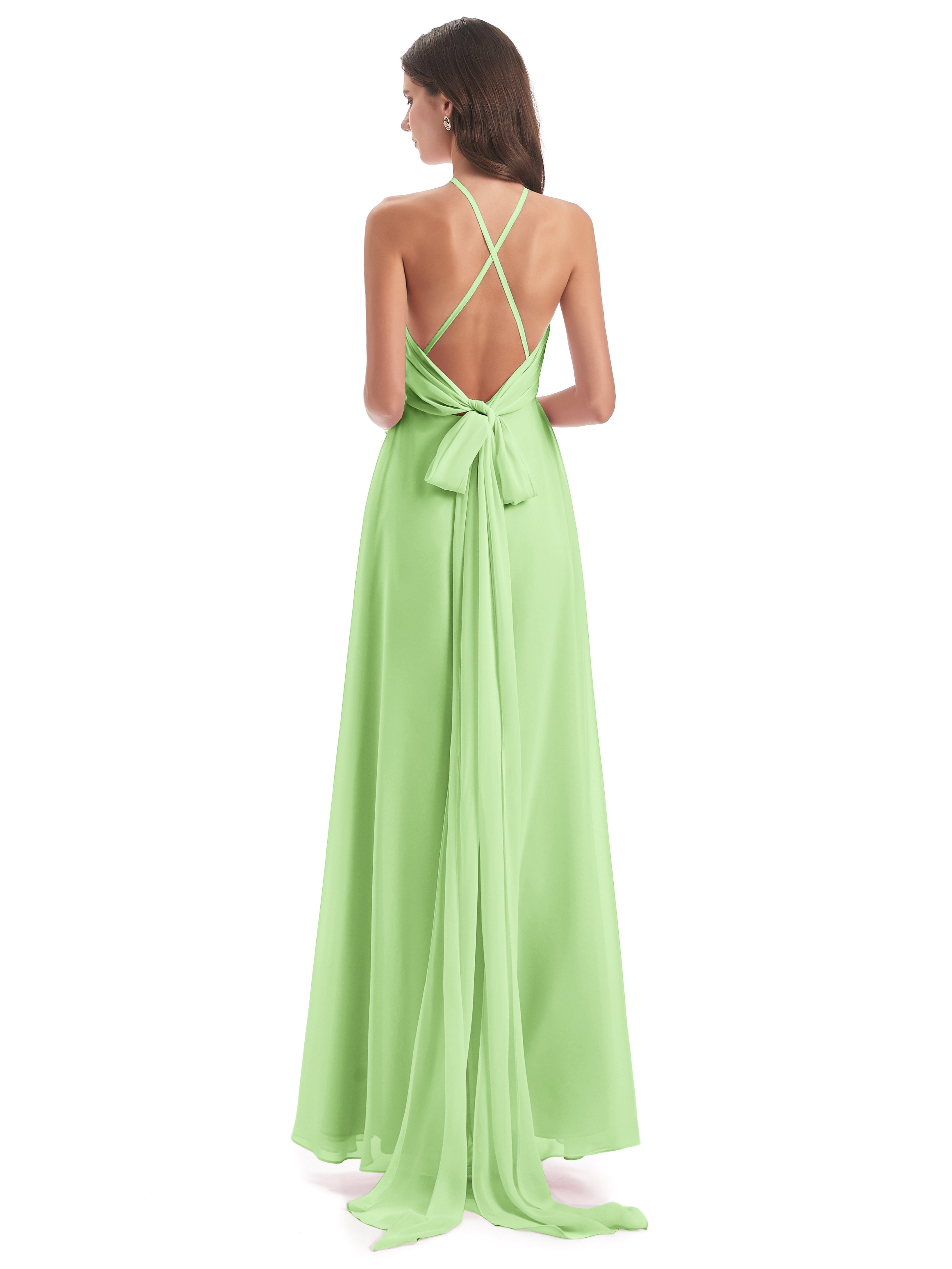 Robe Demoiselle D Honneur Vert Sauge Dos Nu Licou Fendue Robes Demoiselle D'Honneur