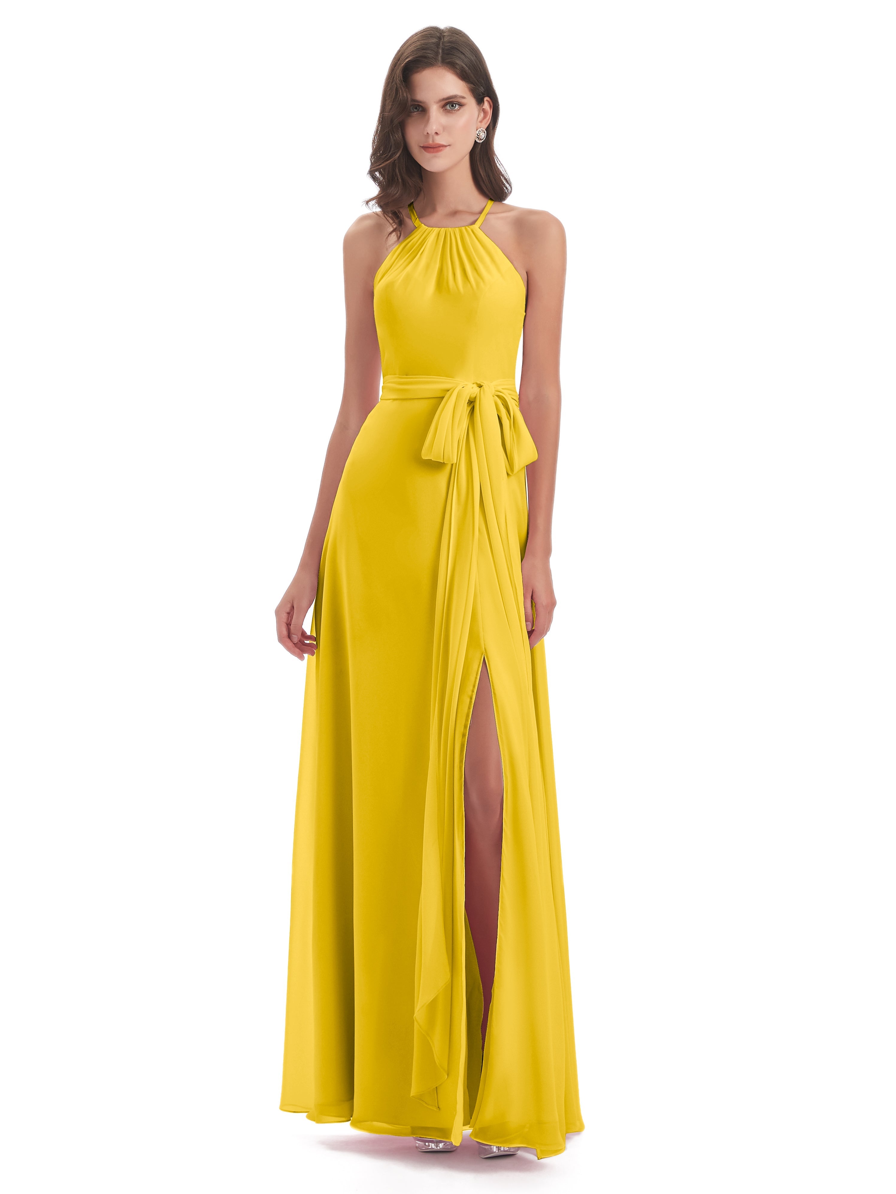Robe De Demoiselle D'Honneur Souci Dos Nu Licou Fendue Robes Demoiselle D'Honneur