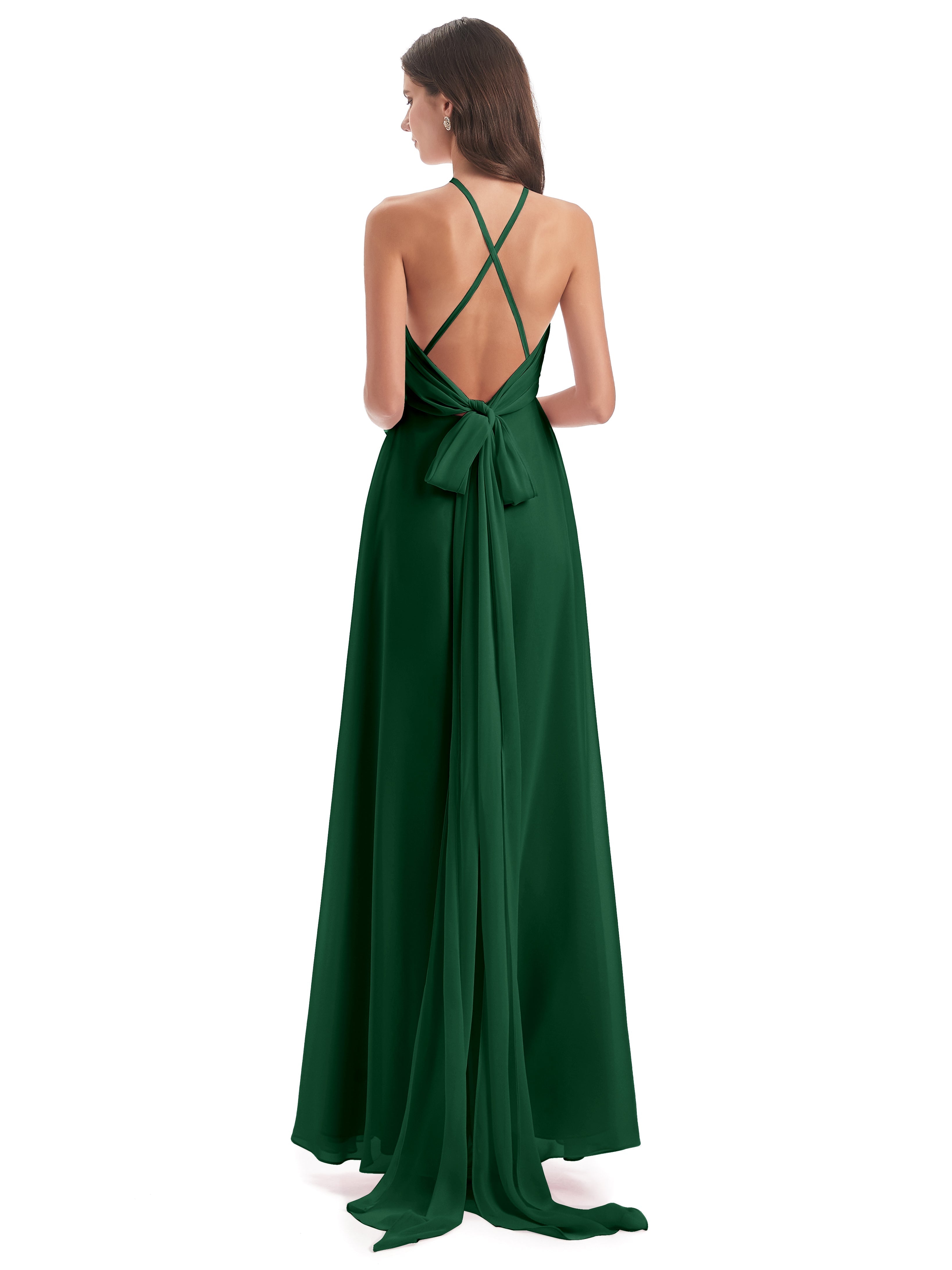 Robes De Demoiselle D'Honneur Vert Foncé Dos Nu Licou Fendue Robes Demoiselle D'Honneur