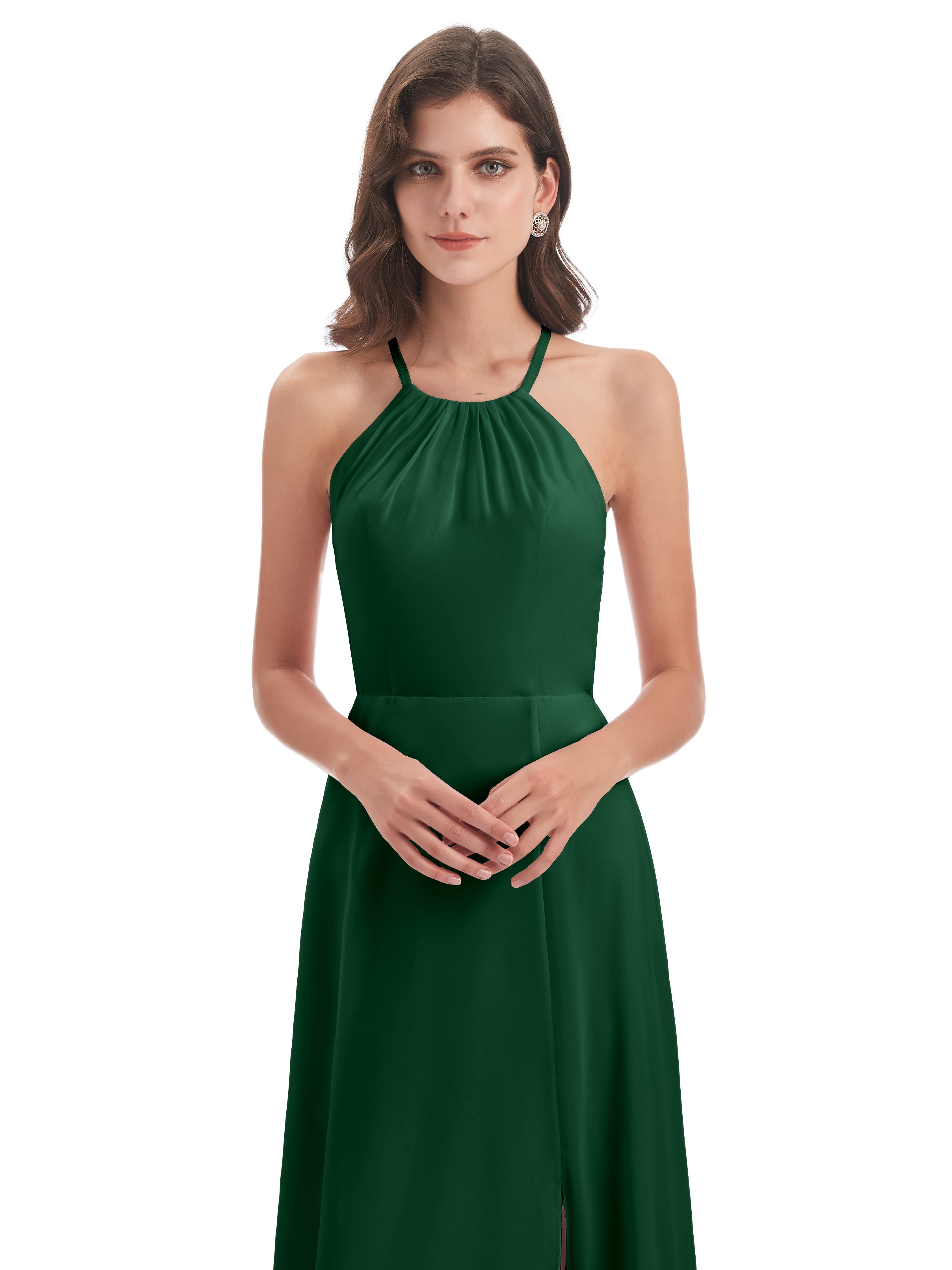 Robes De Demoiselle D'Honneur Vert Foncé Dos Nu Licou Fendue Robes Demoiselle D'Honneur