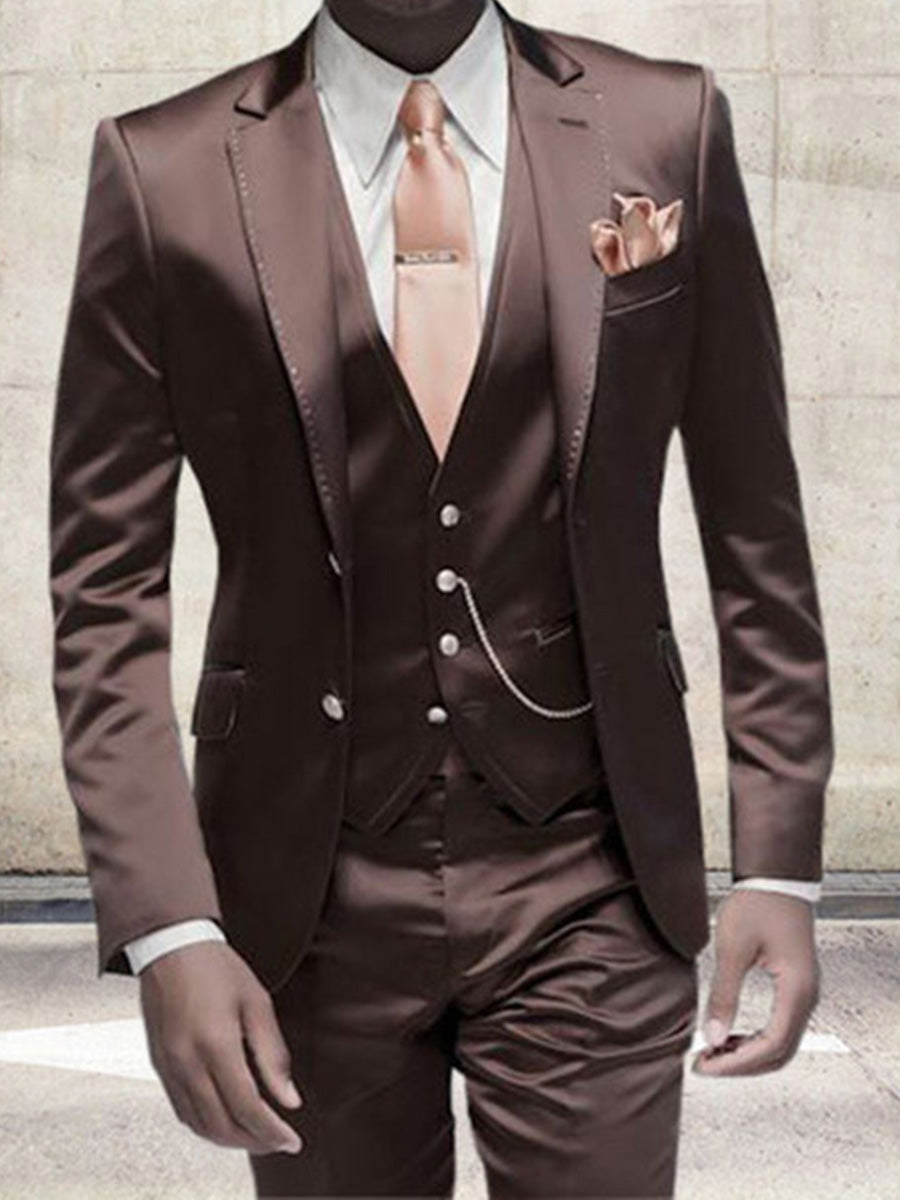 Costume Homme 3 Pièces en CAFE en Satin Élégance Luxueuse pour Cérémonies et Soirées