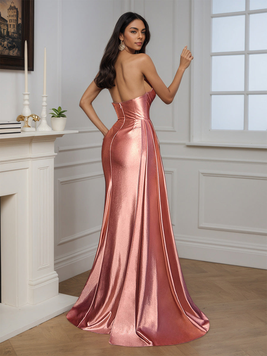 Cicinia CORAIL Robe de Soirée Longue sans Bretelles Fente Traîne Balayée Élégante