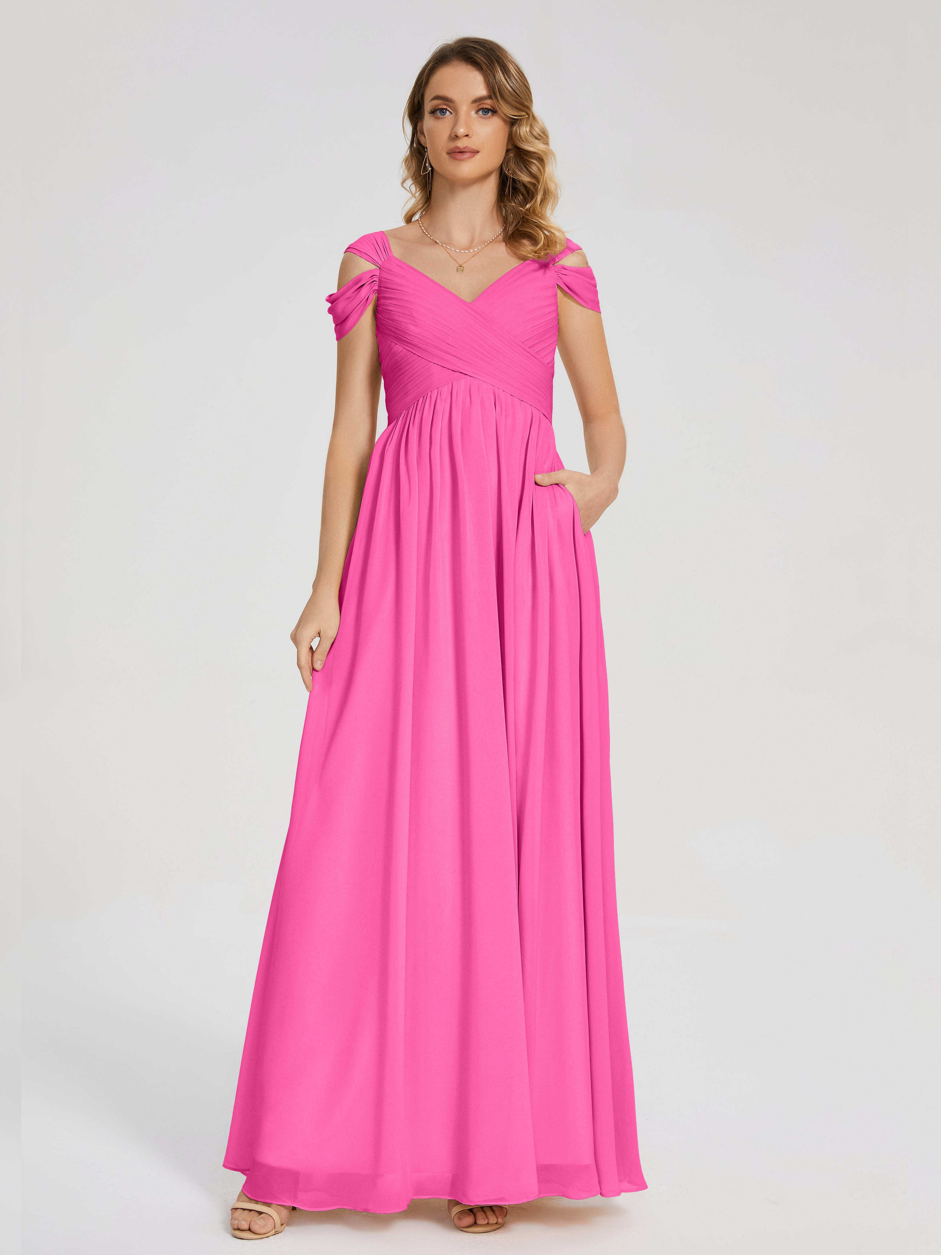 Robe Demoiselle D Honneur Azalée Fendue Col V Dos En V Mousseline Robes Demoiselle D'Honneur