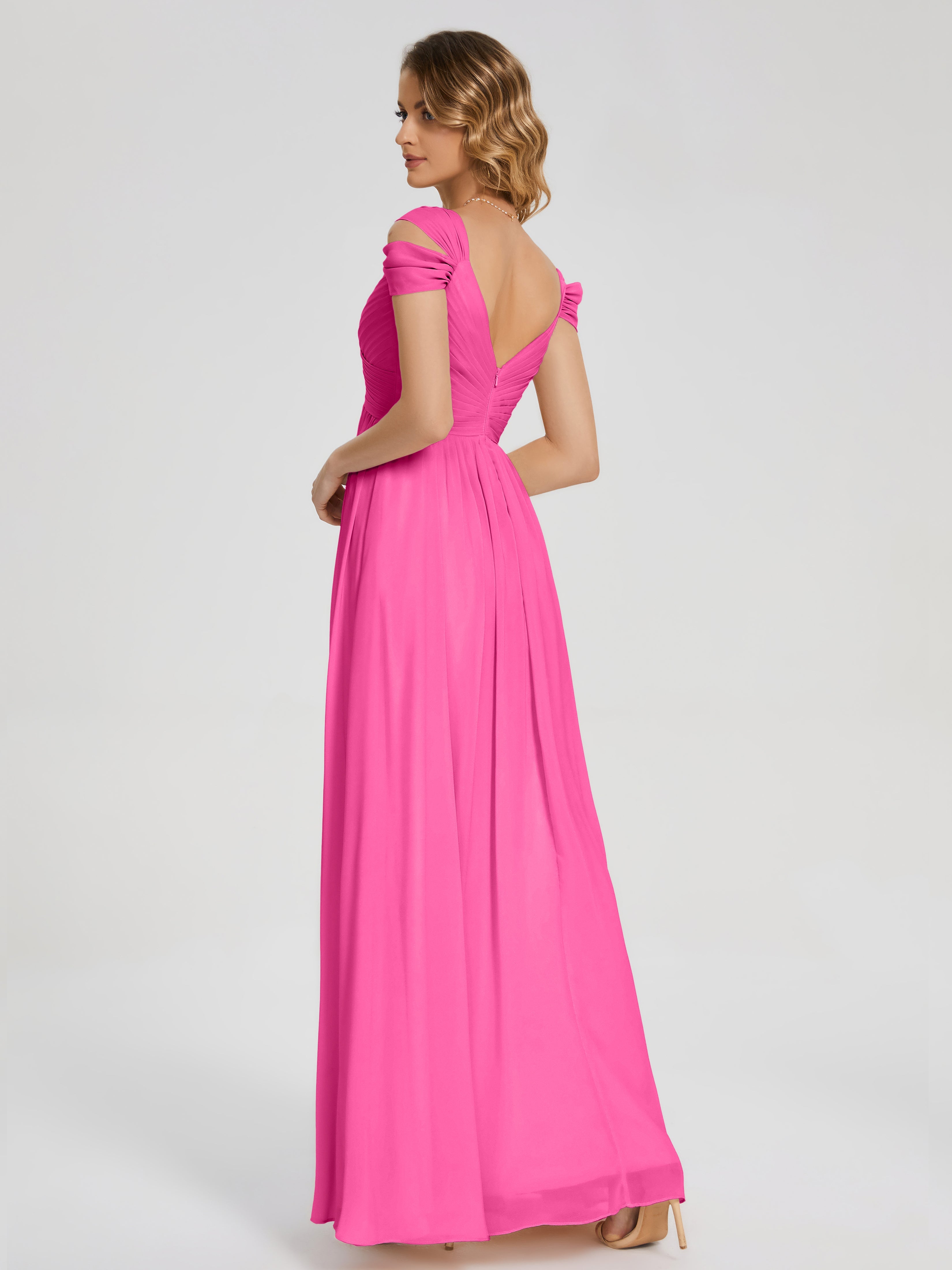 Robe Demoiselle D Honneur Azalée Fendue Col V Dos En V Mousseline Robes Demoiselle D'Honneur