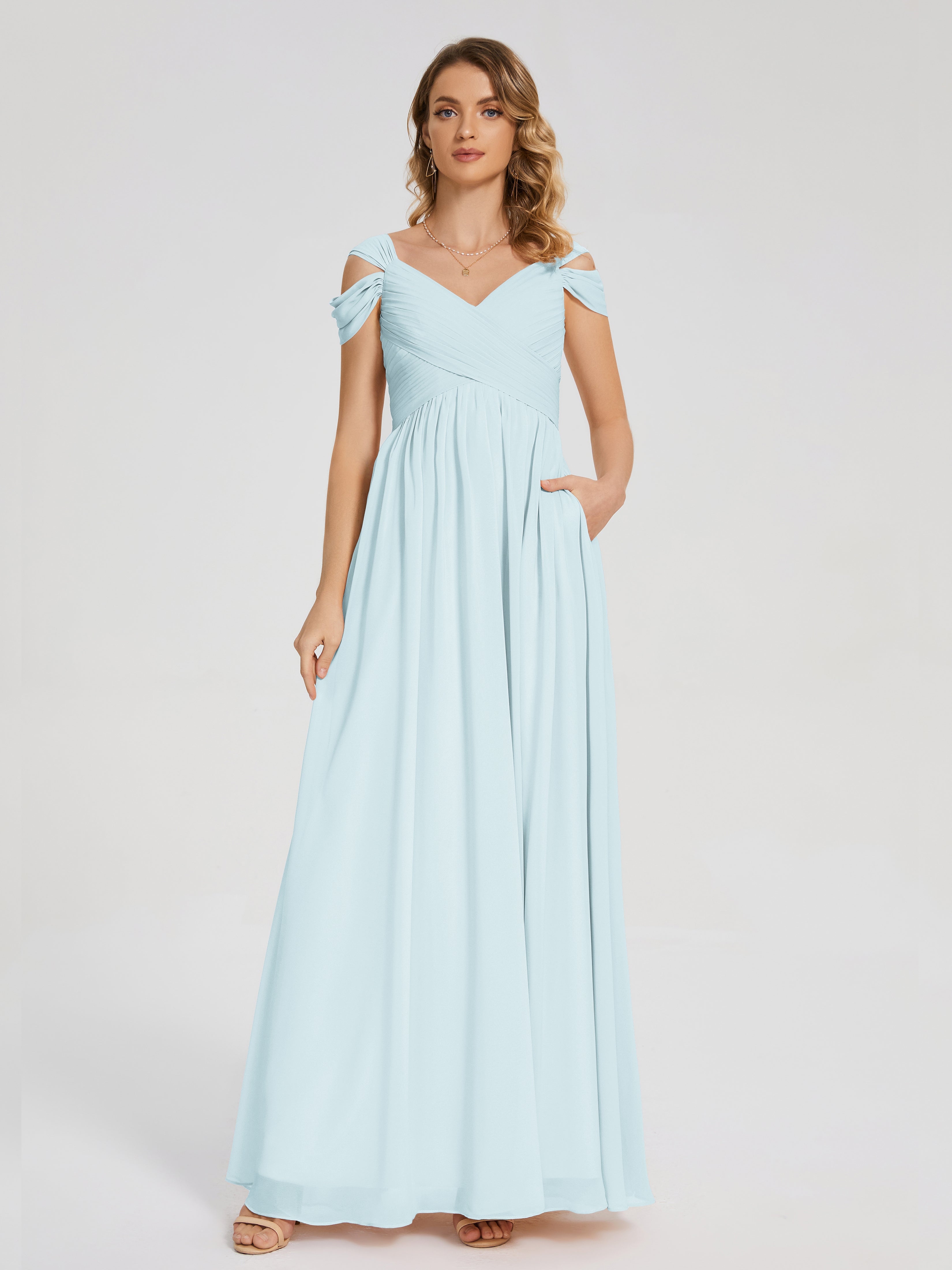 Robe De Demoiselle D'Honneur Brume Fendue Col V Dos En V Mousseline Robes Demoiselle D'Honneur