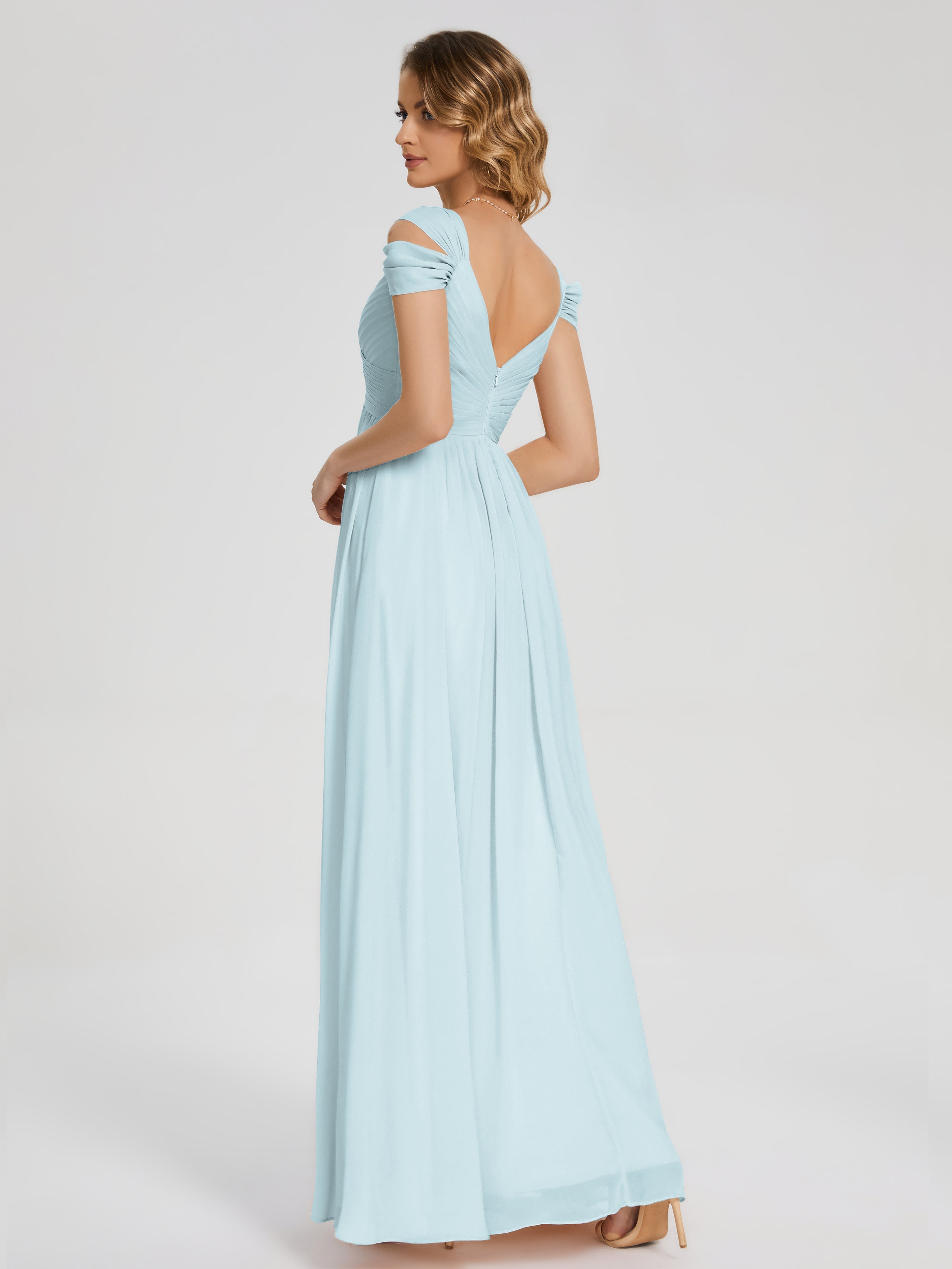 Robe De Demoiselle D'Honneur Brume Fendue Col V Dos En V Mousseline Robes Demoiselle D'Honneur