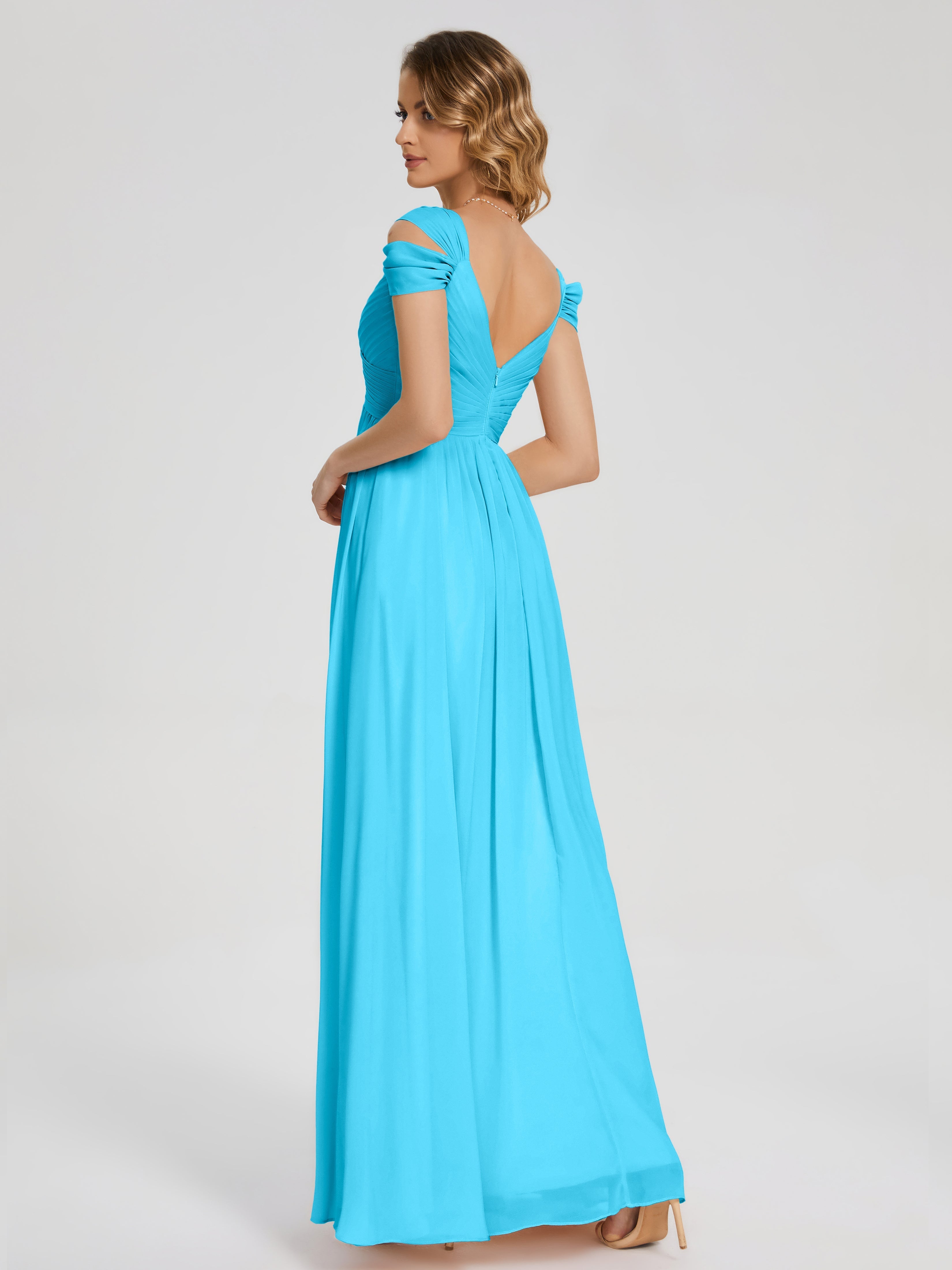 Robe De Demoiselle D'Honneur En Piscine Fendue Col V Dos En V Mousseline Robes Demoiselle D'Honneur