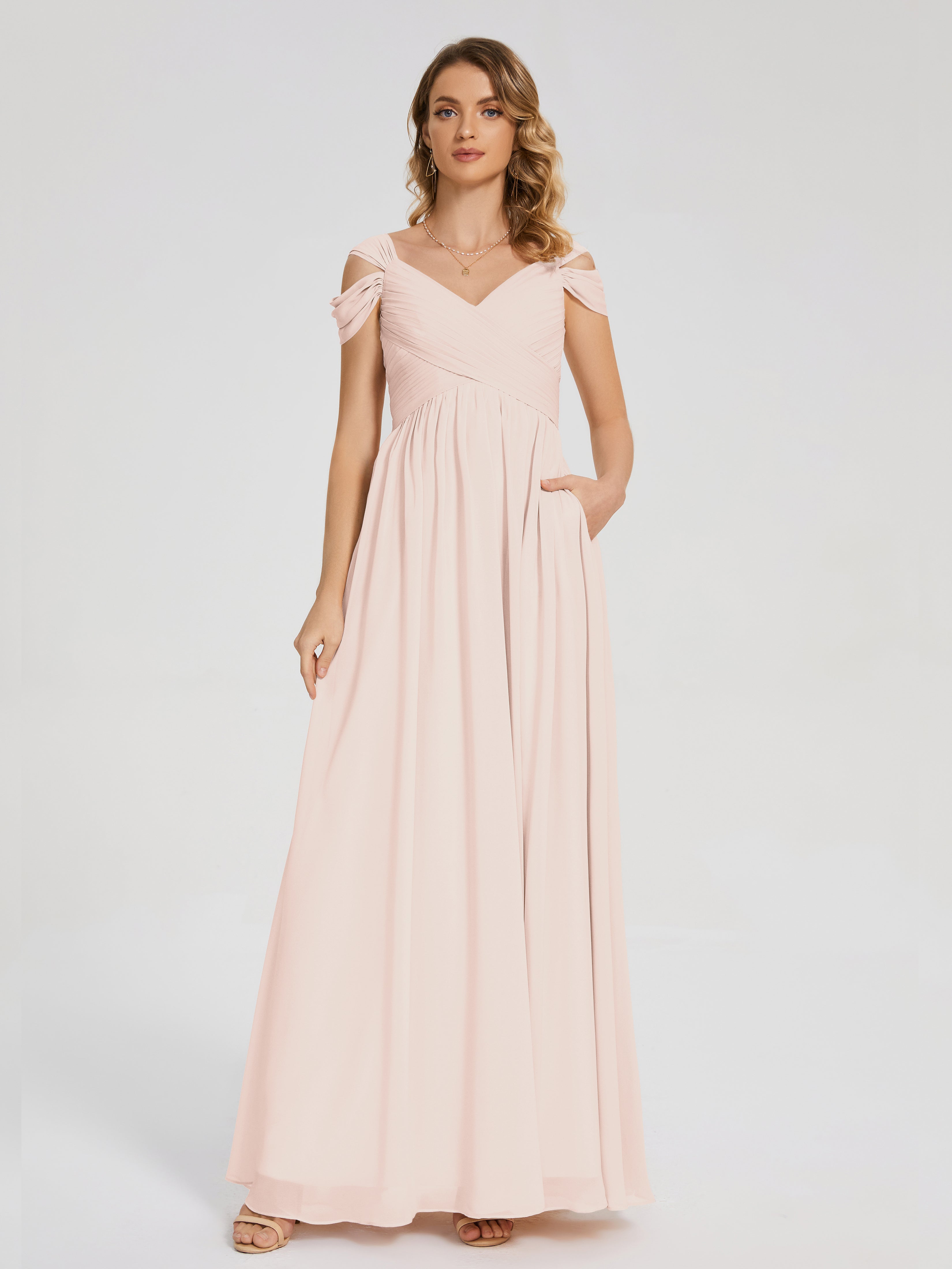Robe De Demoiselle D'Honneur En Perles Fendue Col V Dos En V Mousseline Robes Demoiselle D'Honneur