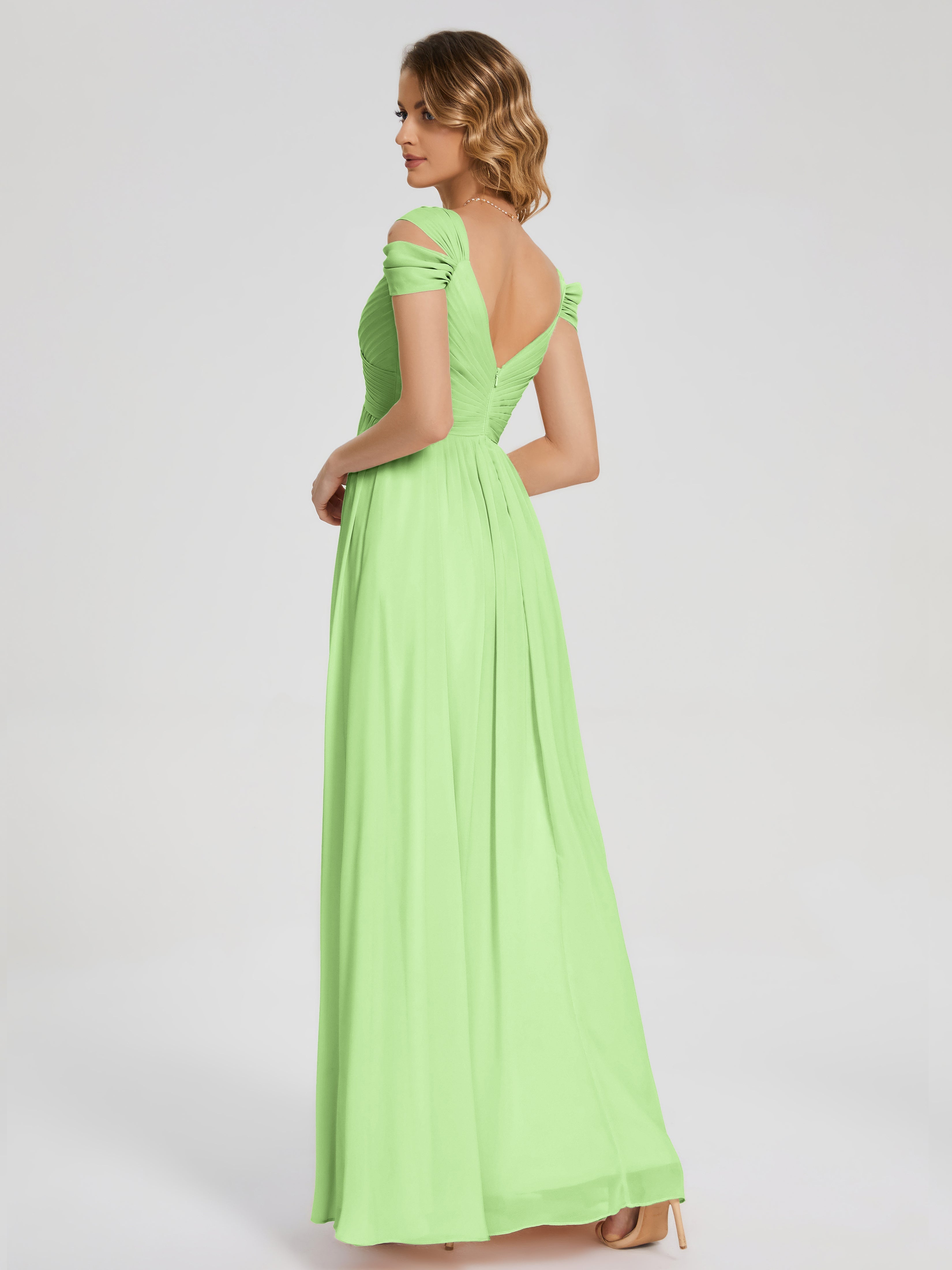 Robe Demoiselle D Honneur Vert Sauge Fendue Col V Dos En V Mousseline Robes Demoiselle D'Honneur