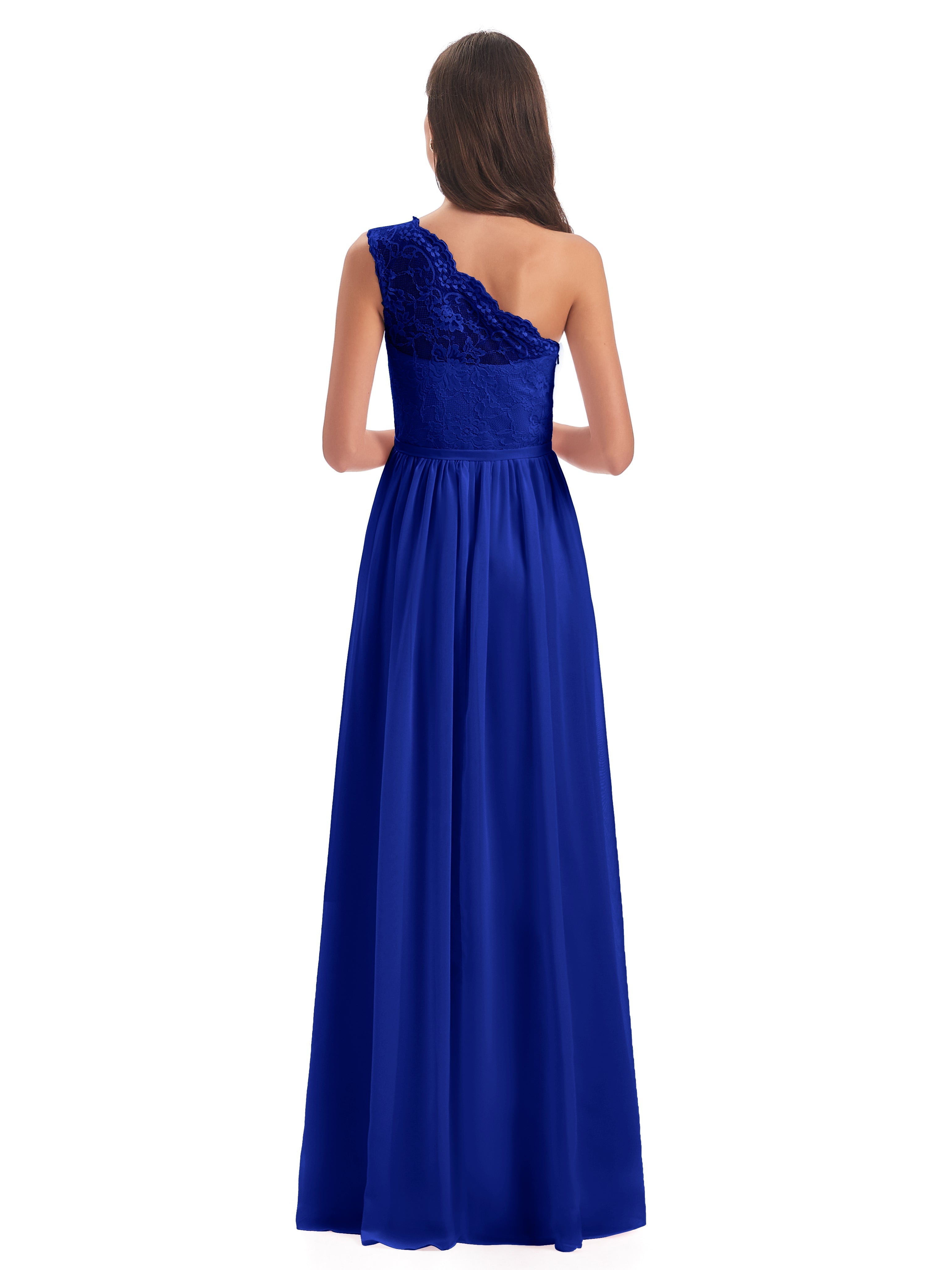 Demoiselle Dhonneur Robe Bleu Roi Seule-Épaule Dentelle/Mousseline Fendue Robes Demoiselle D'Honneur