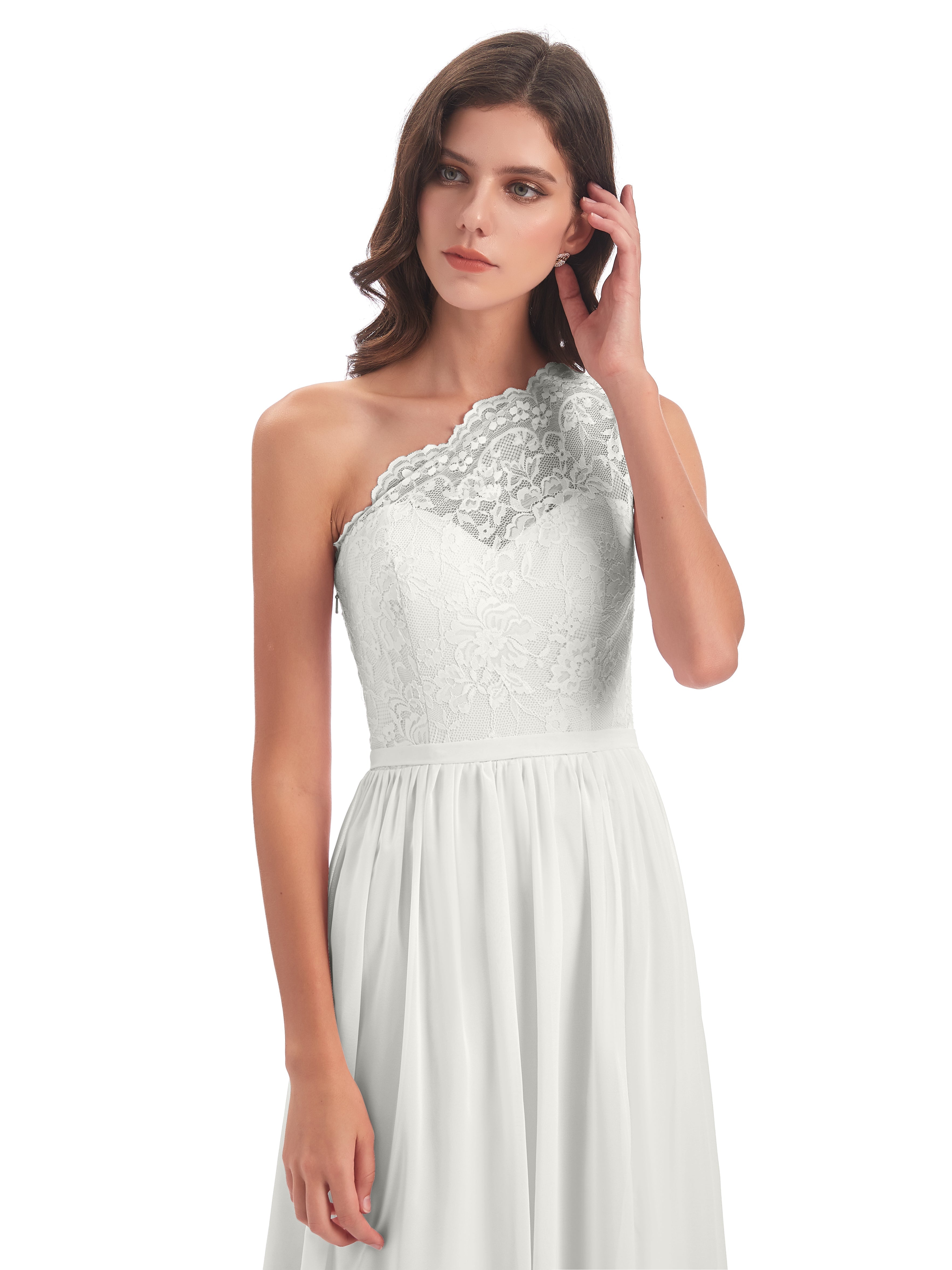 Robe De Demoiselle D Honneur Ivoire Seule-Épaule Dentelle/Mousseline Fendue Robes Demoiselle D'Honneur