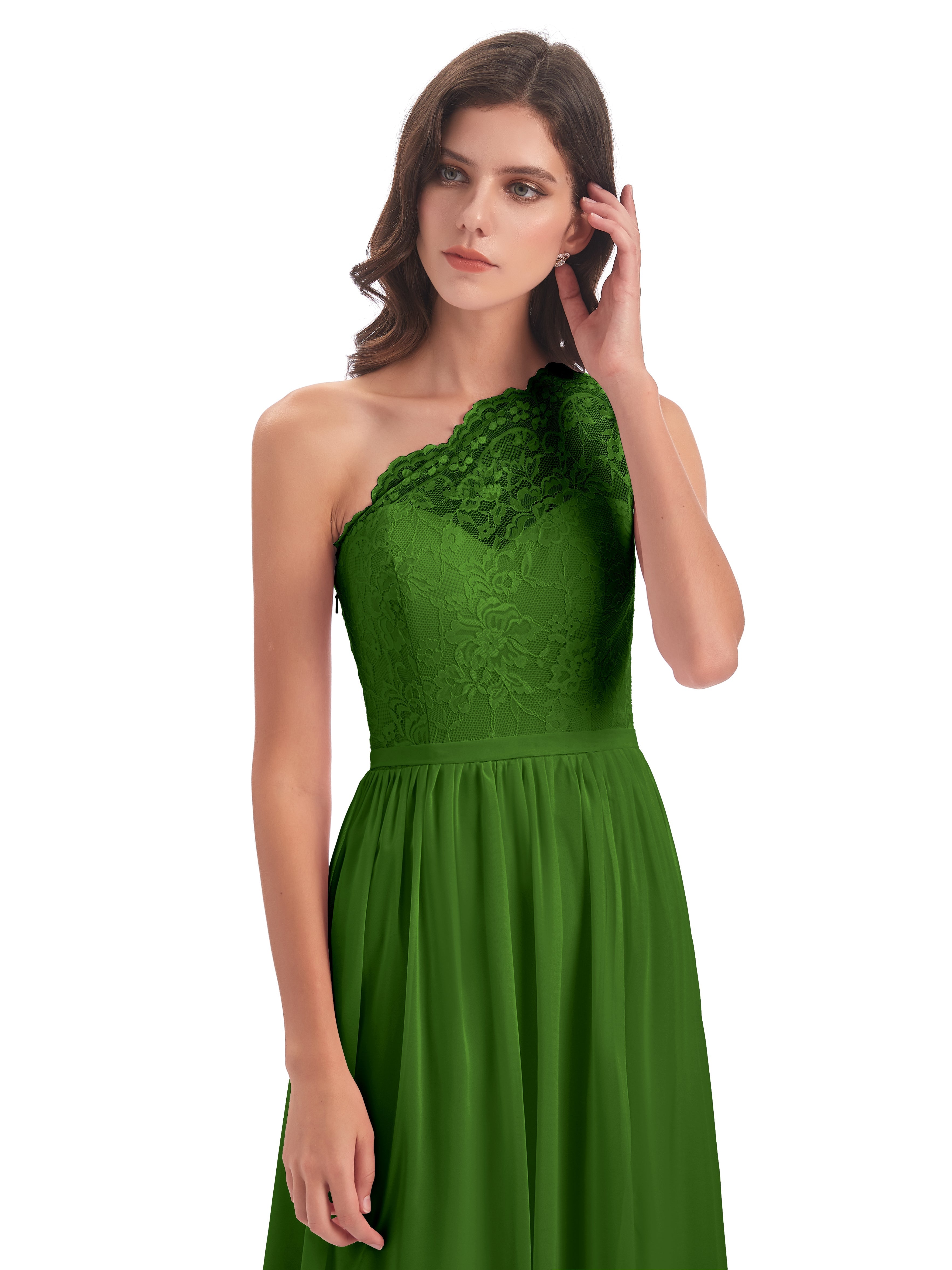 Robes De Demoiselle D'Honneur Mousse Seule-Épaule Dentelle/Mousseline Fendue Robes Demoiselle D'Honneur