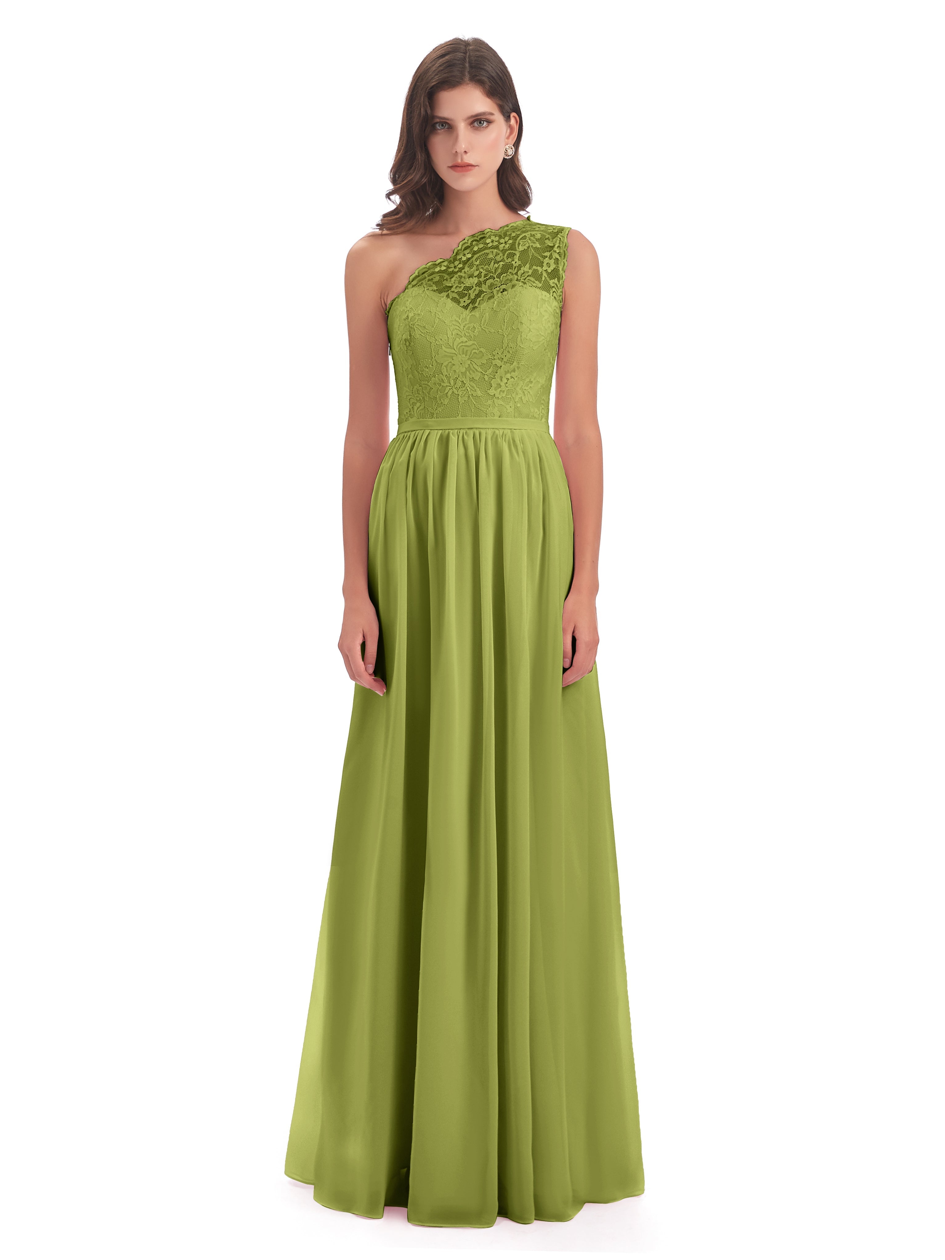 Robes De Demoiselle D'Honneur Trèfle Seule-Épaule Dentelle/Mousseline Fendue Robes Demoiselle D'Honneur