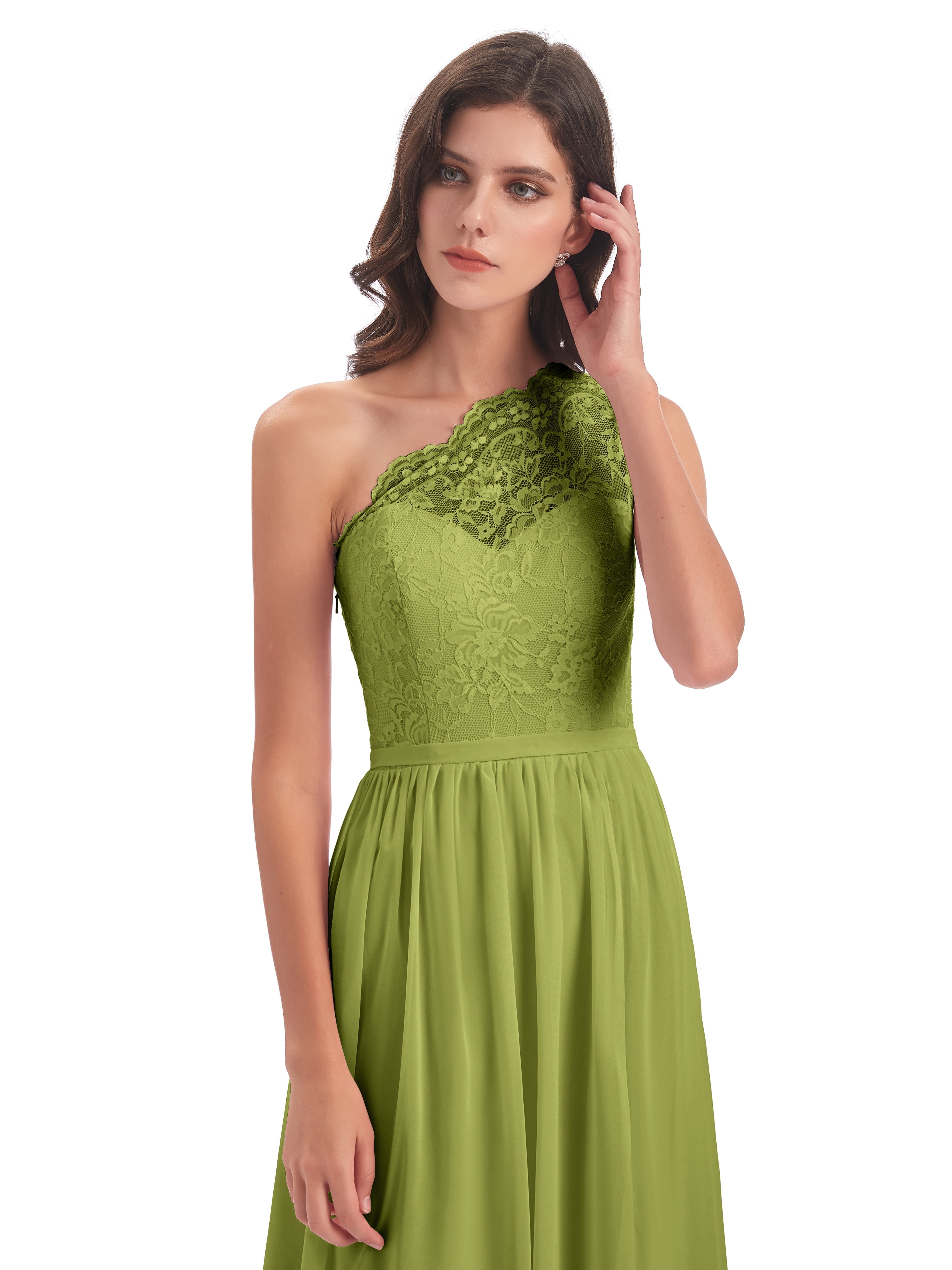 Robes De Demoiselle D'Honneur Trèfle Seule-Épaule Dentelle/Mousseline Fendue Robes Demoiselle D'Honneur