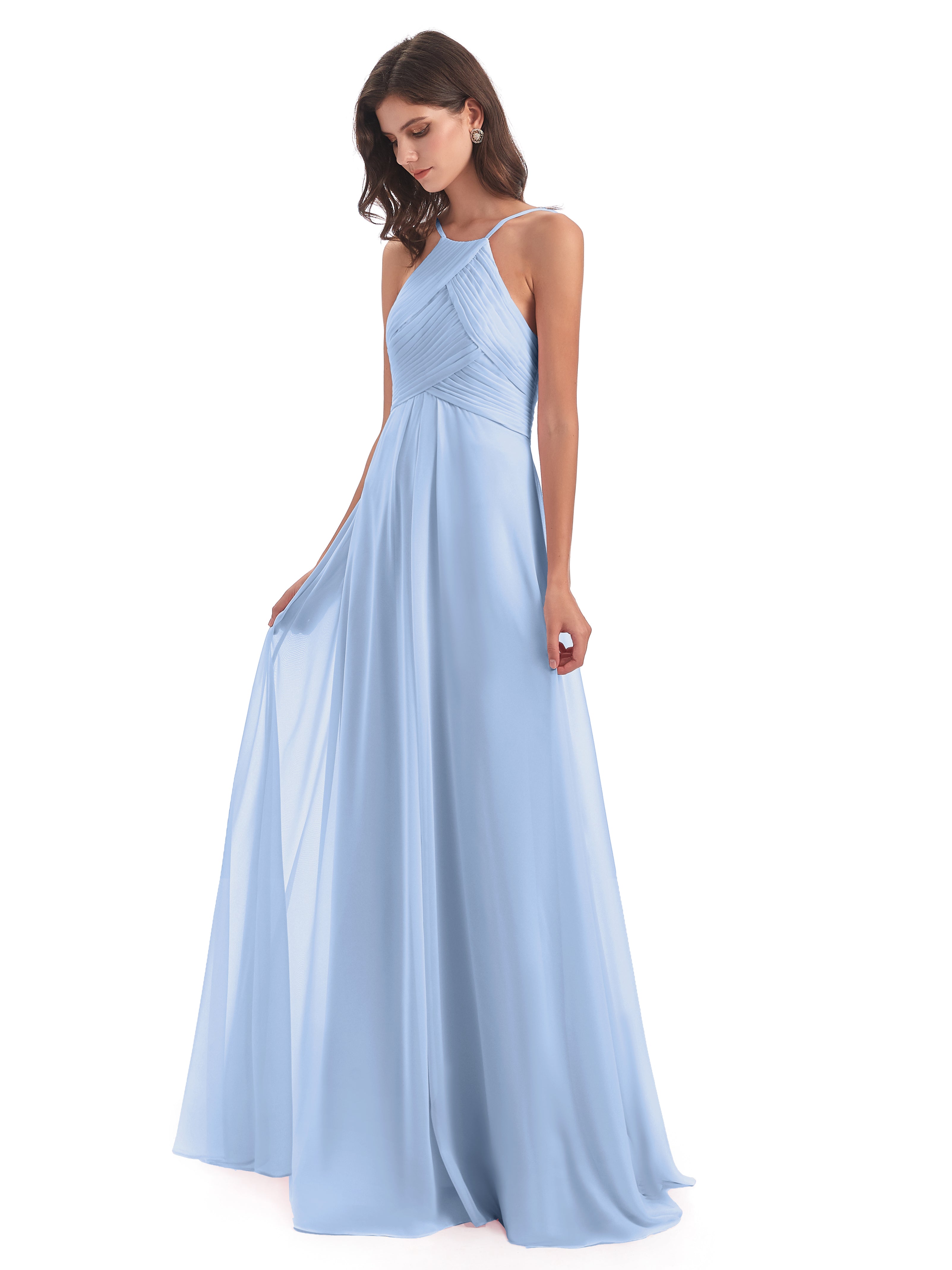 Demoiselle D Honneur Bleu Ciel Licou Dos Ouvert Mousseline Robes Demoiselle D'Honneur