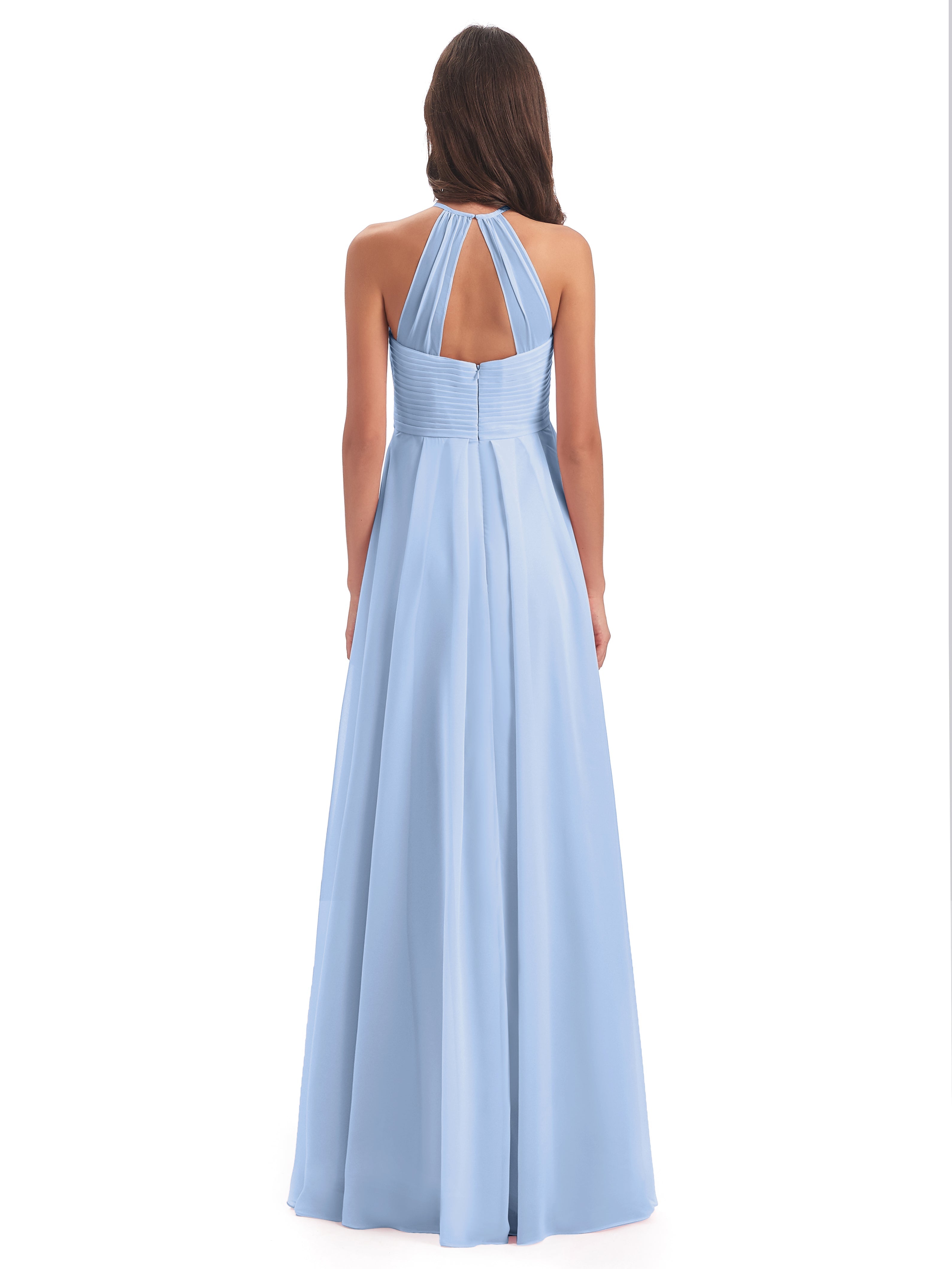 Demoiselle D Honneur Bleu Ciel Licou Dos Ouvert Mousseline Robes Demoiselle D'Honneur