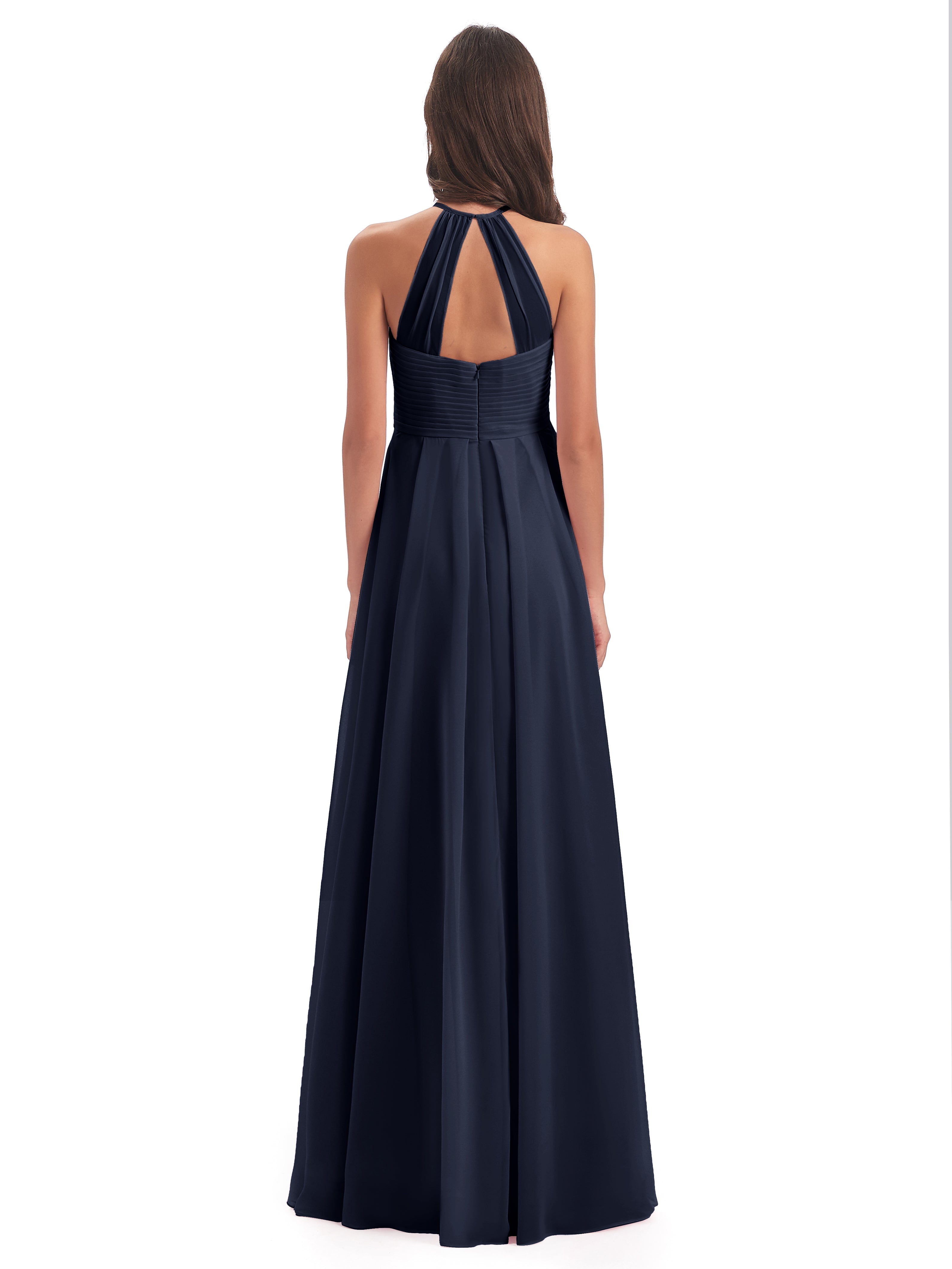 Robe Bleu Marine Demoiselle D Honneur Licou Dos Ouvert Mousseline Robes Demoiselle D'Honneur